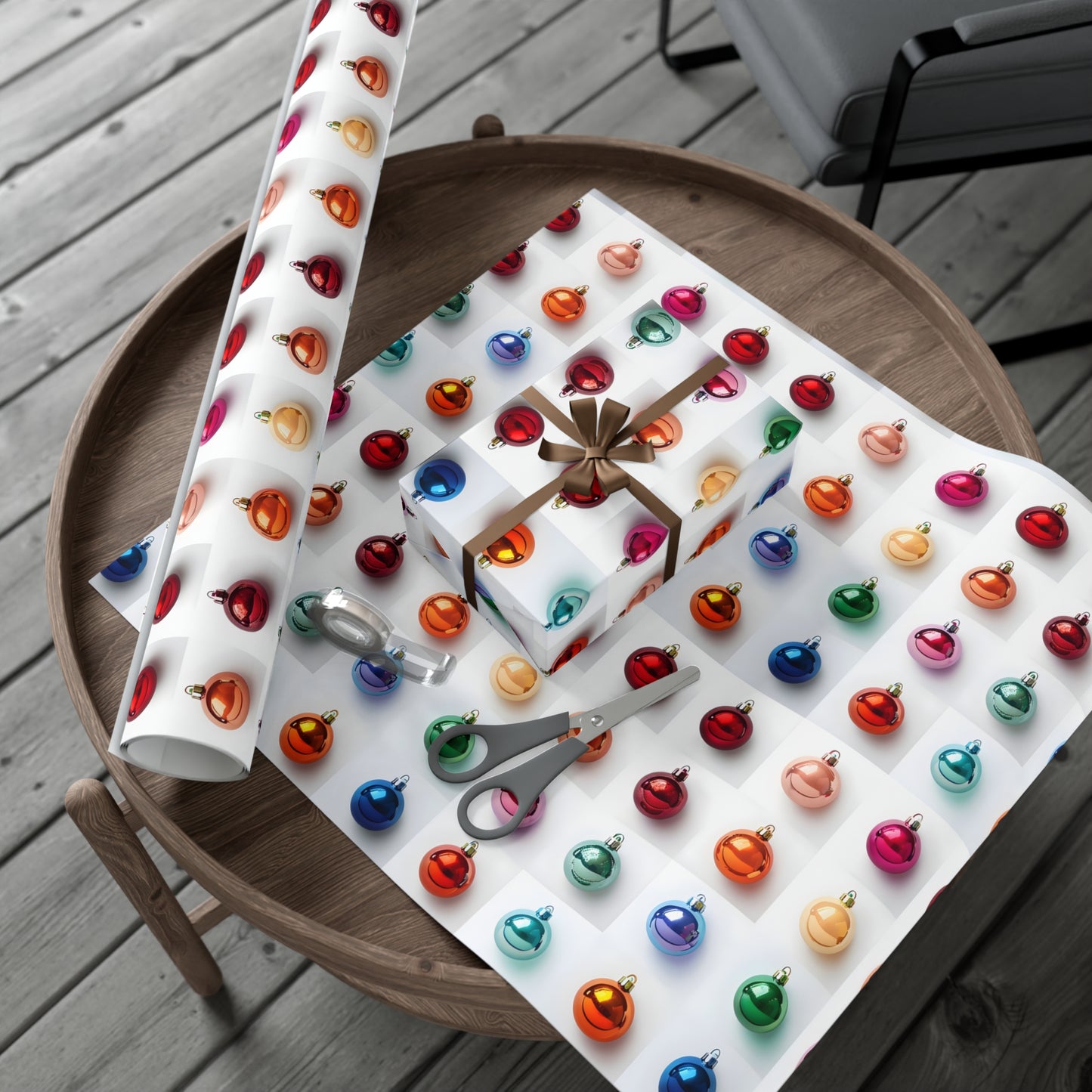 Wrapping Paper, Vibrant Christmas Ornaments On White Background - Gift Wrap Rolls, Eco-Friendly Gift Wrap, Holiday