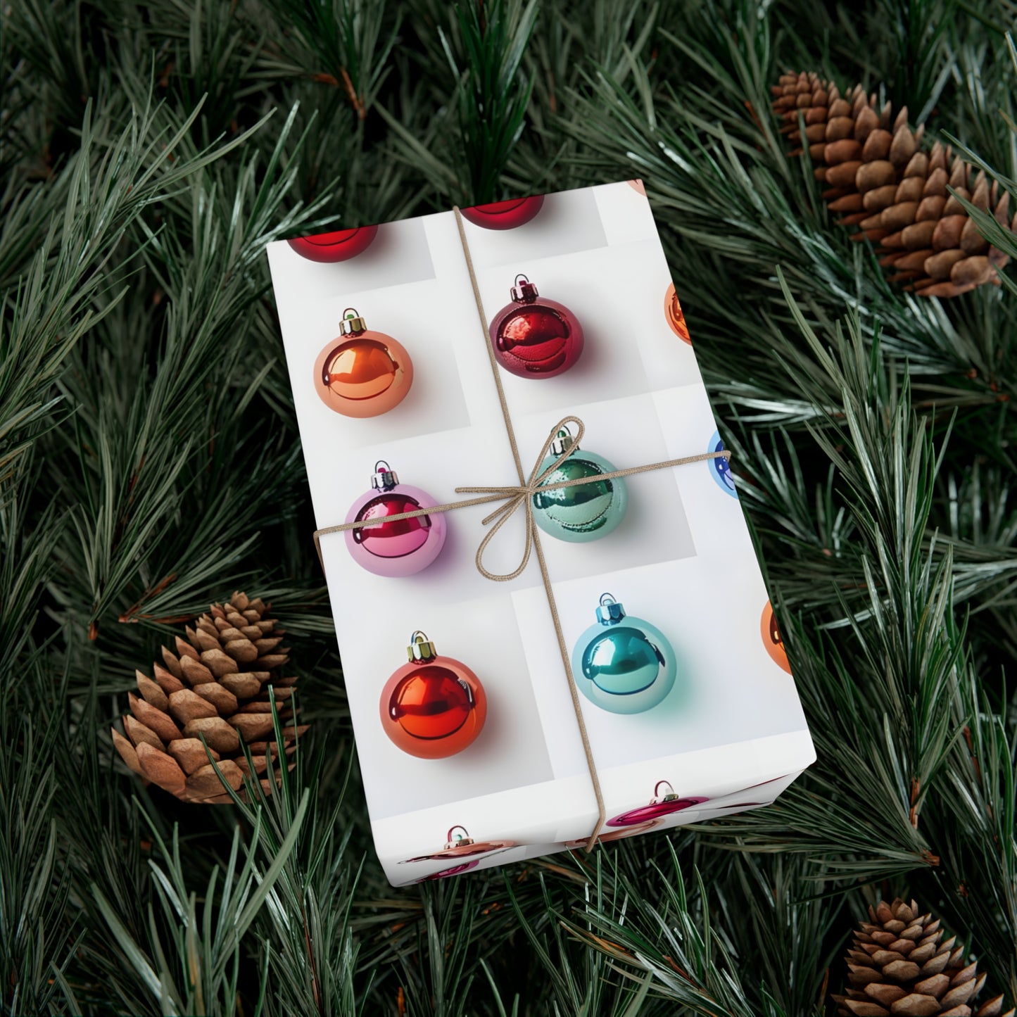 Wrapping Paper, Vibrant Christmas Ornaments On White Background - Gift Wrap Rolls, Eco-Friendly Gift Wrap, Holiday