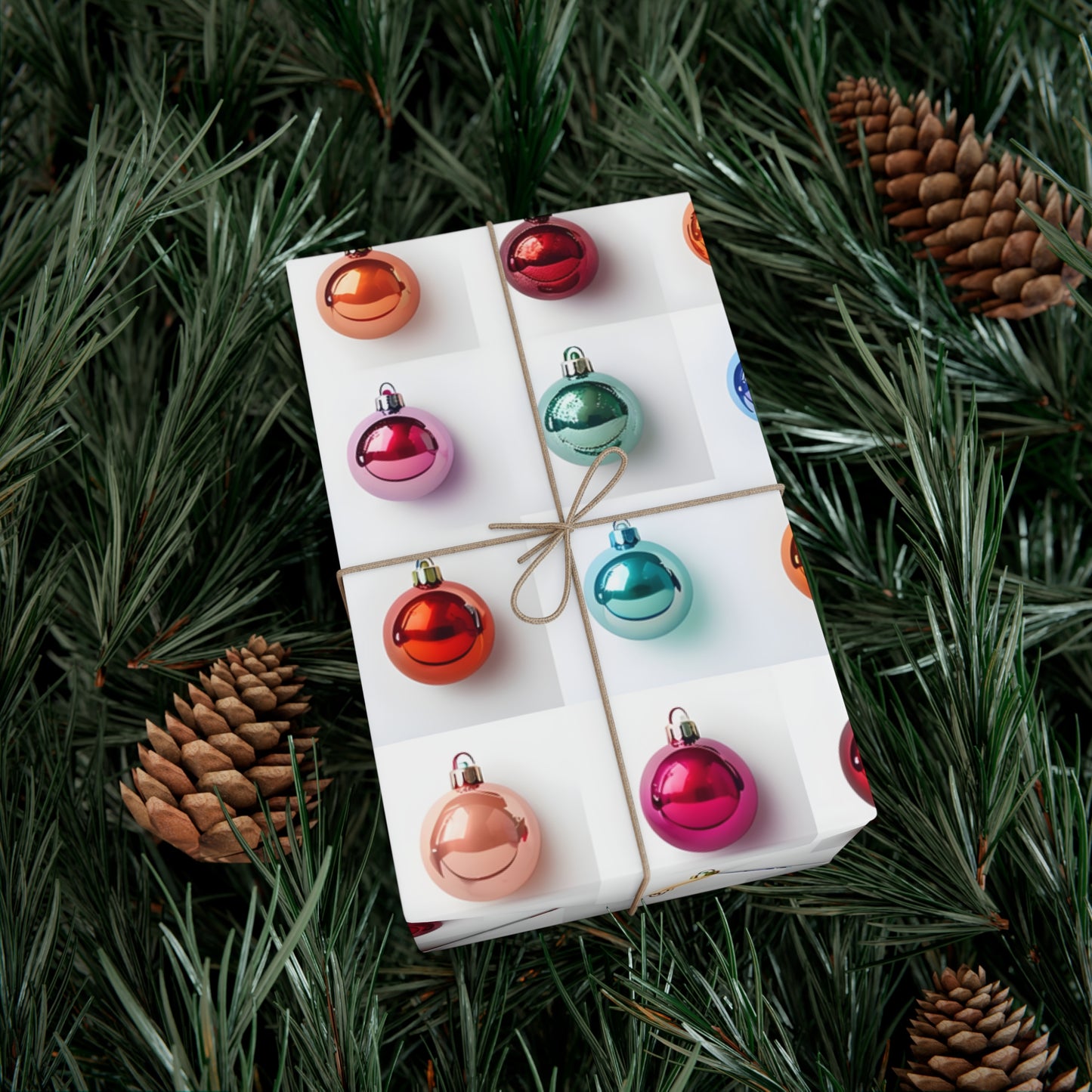 Wrapping Paper, Vibrant Christmas Ornaments On White Background - Gift Wrap Rolls, Eco-Friendly Gift Wrap, Holiday