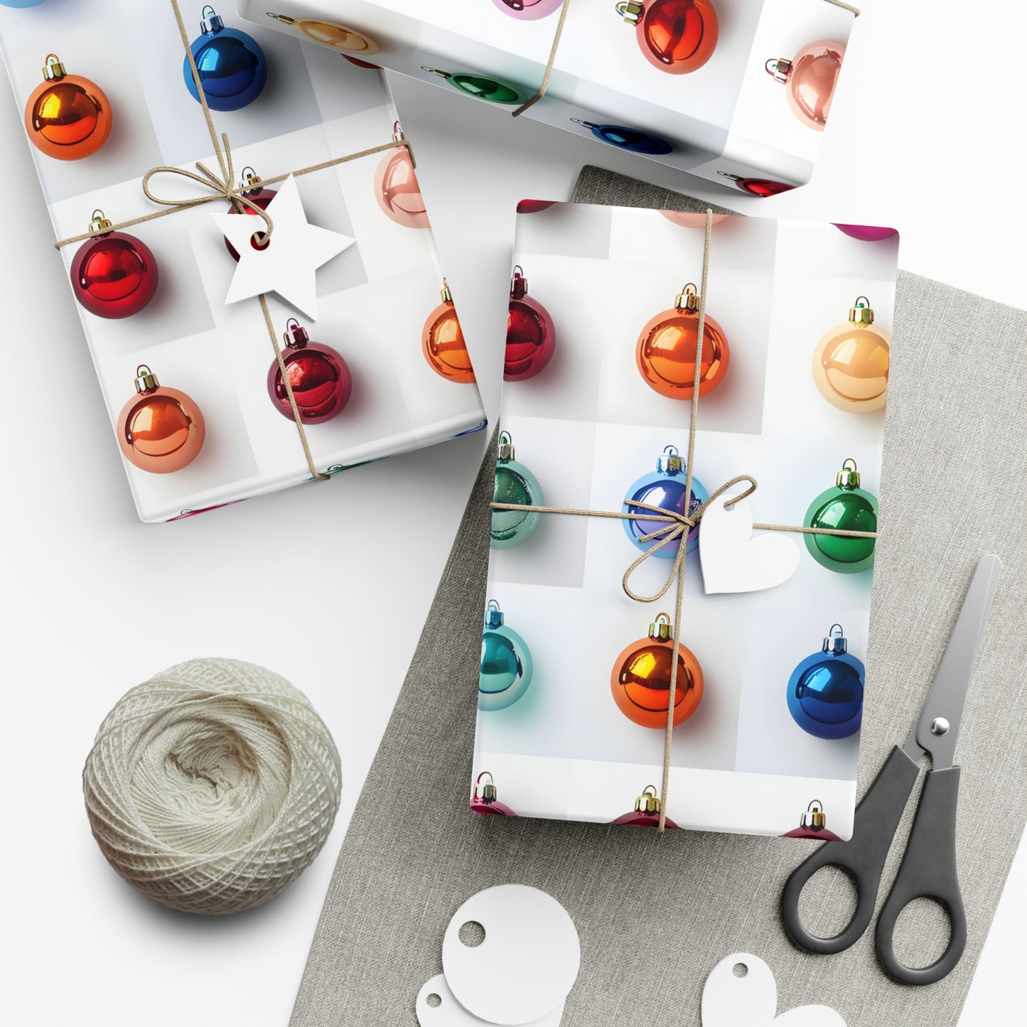 Wrapping Paper, Vibrant Christmas Ornaments On White Background - Gift Wrap Rolls, Eco-Friendly Gift Wrap, Holiday