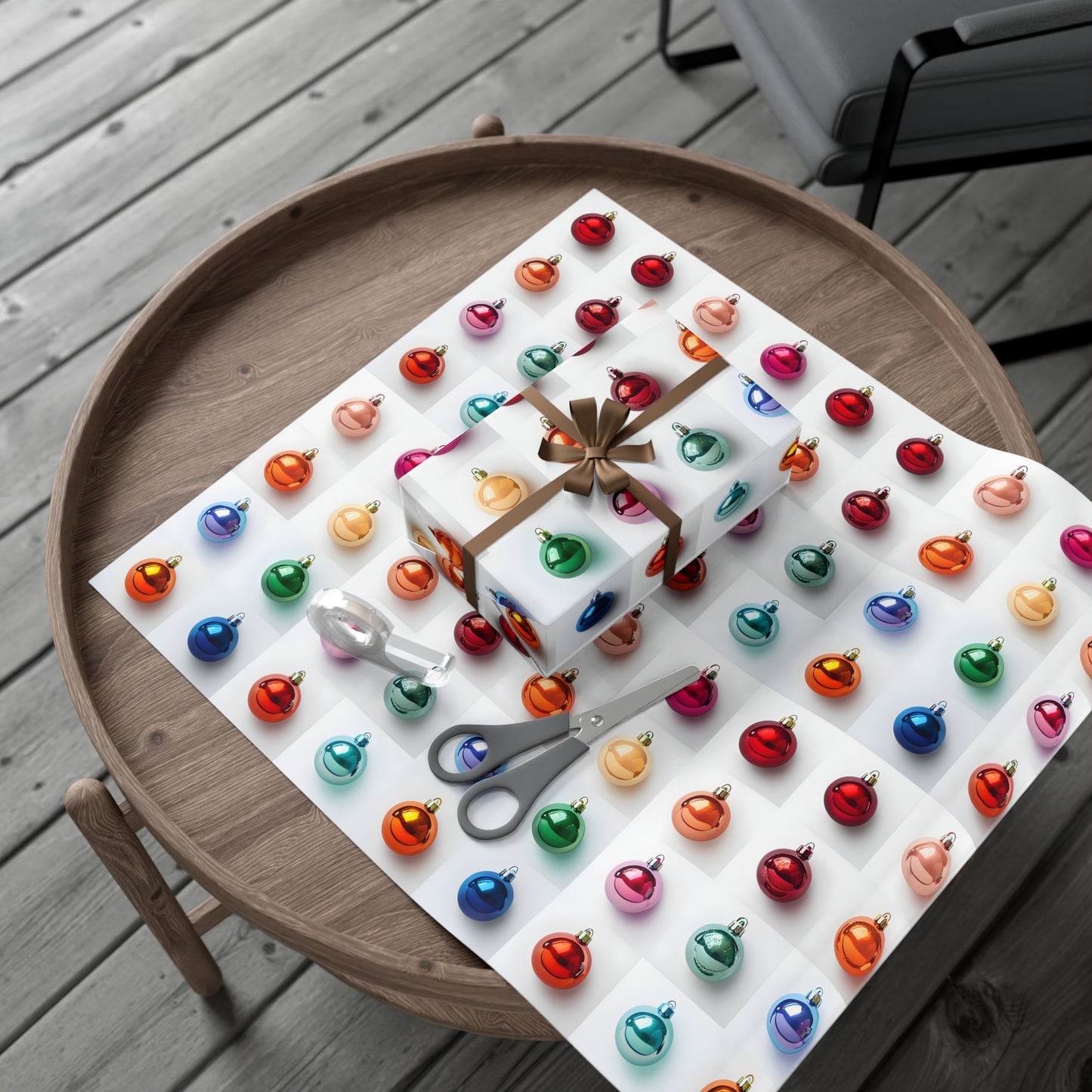 Wrapping Paper, Vibrant Christmas Ornaments On White Background - Gift Wrap Rolls, Eco-Friendly Gift Wrap, Holiday