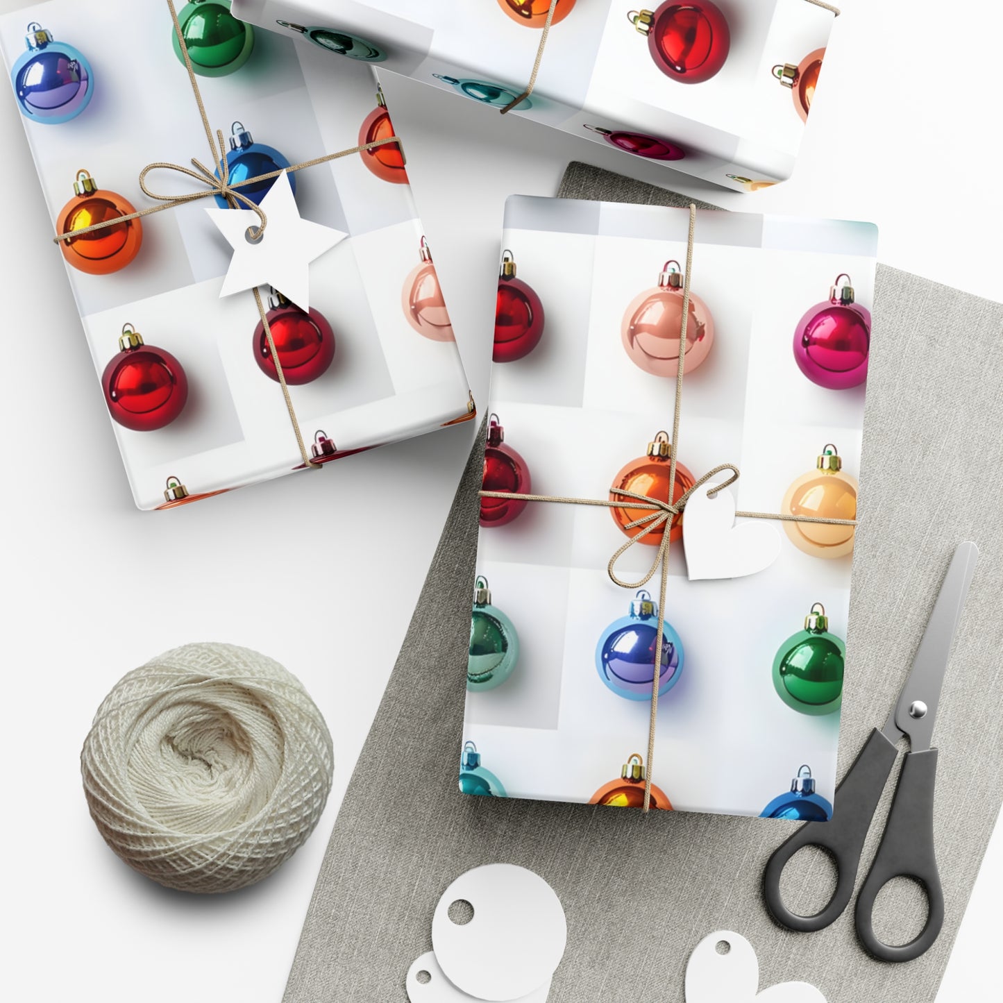 Wrapping Paper, Vibrant Christmas Ornaments On White Background - Gift Wrap Rolls, Eco-Friendly Gift Wrap, Holiday