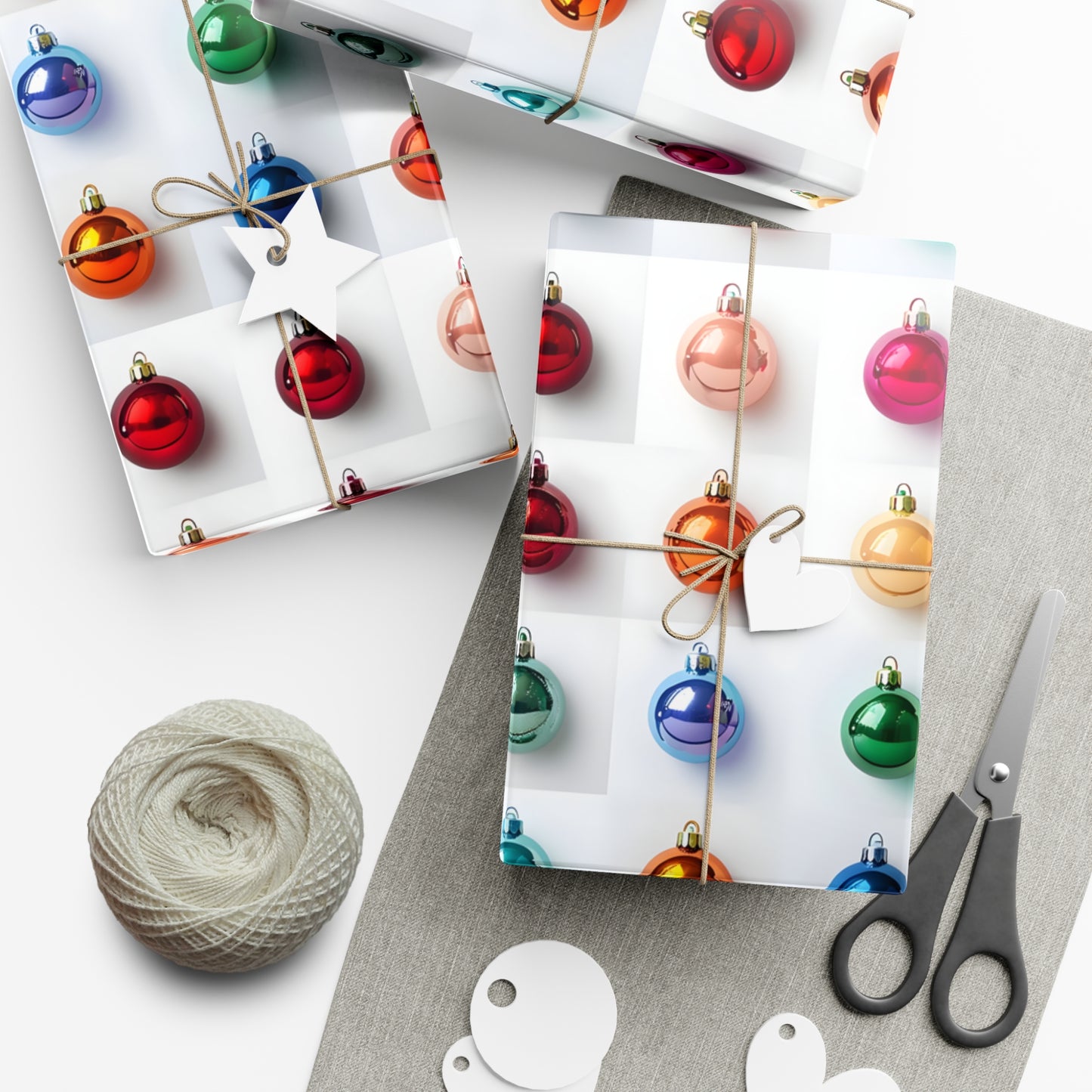 Wrapping Paper, Vibrant Christmas Ornaments On White Background - Gift Wrap Rolls, Eco-Friendly Gift Wrap, Holiday