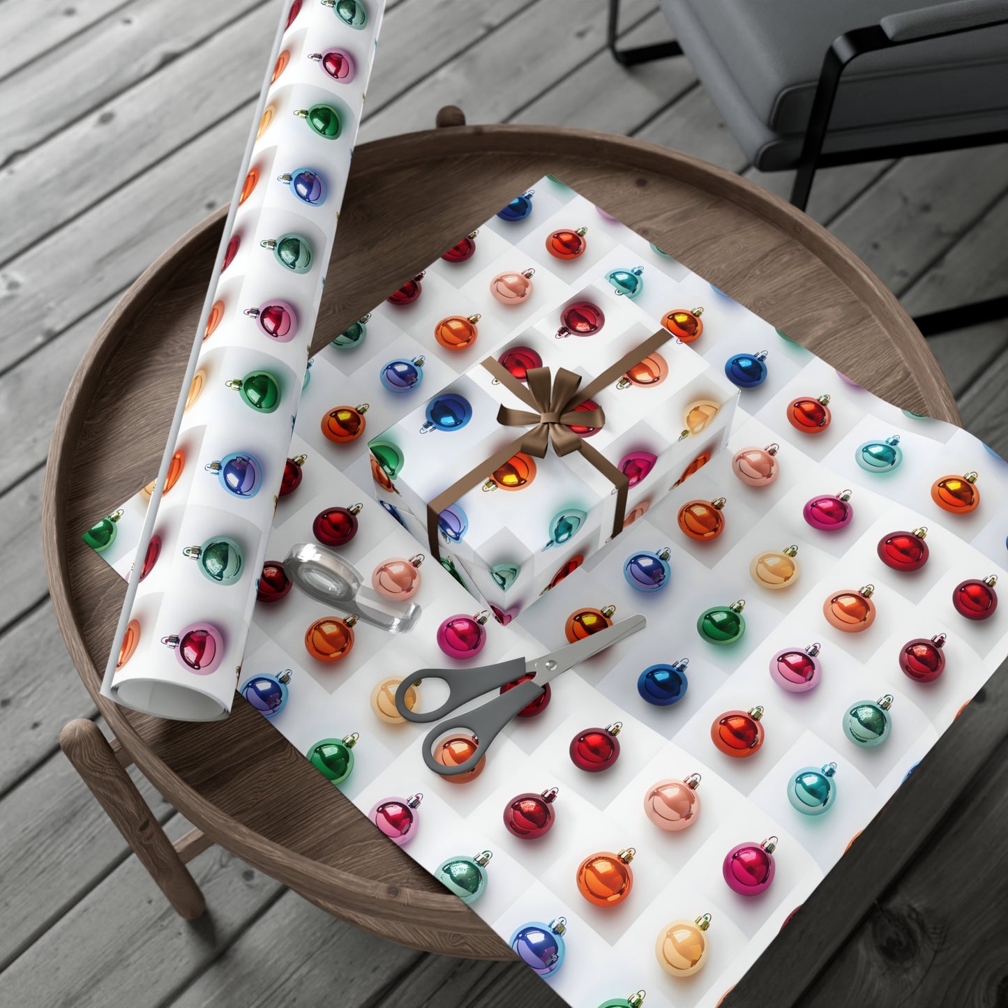 Wrapping Paper, Vibrant Christmas Ornaments On White Background - Gift Wrap Rolls, Eco-Friendly Gift Wrap, Holiday