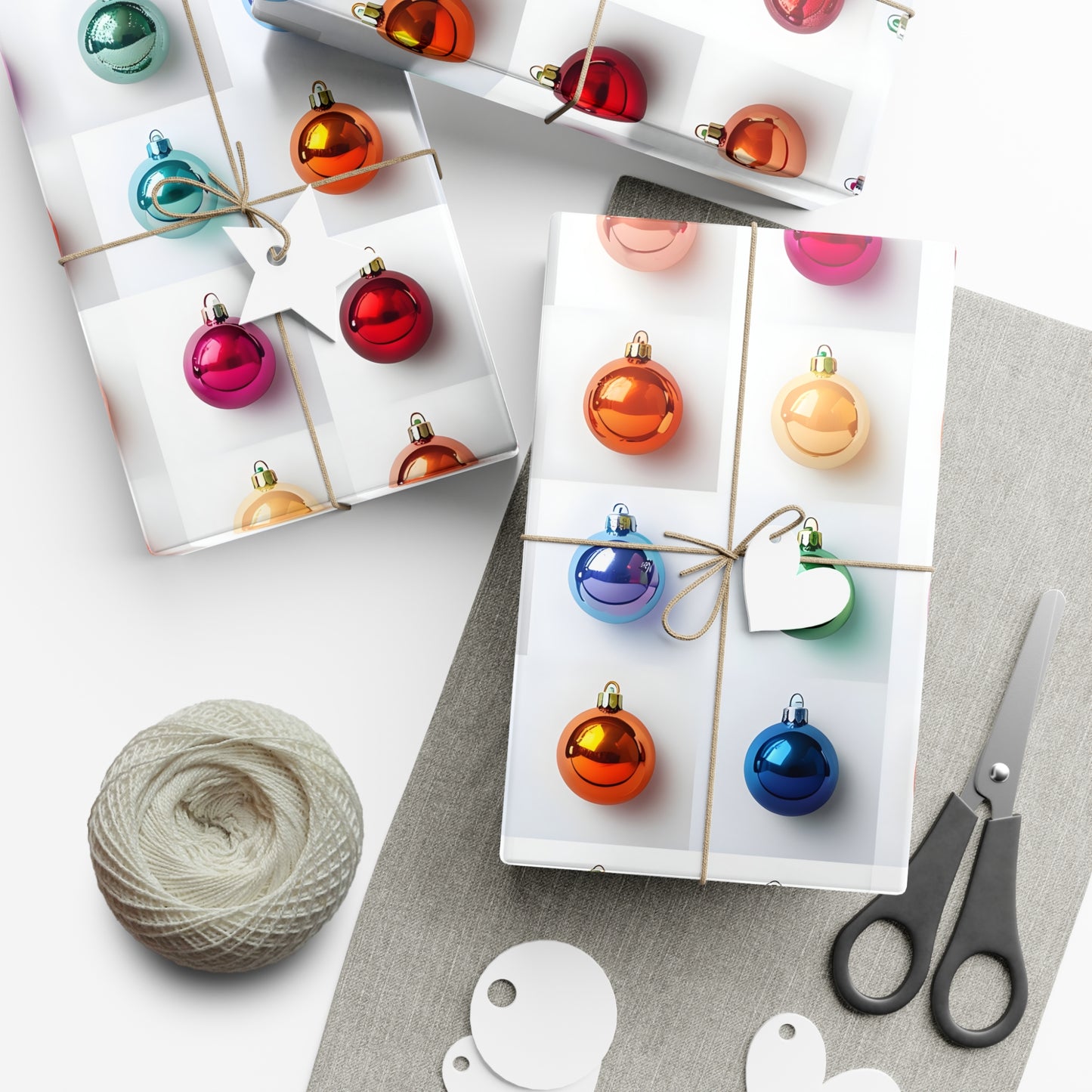Wrapping Paper, Vibrant Christmas Ornaments On White Background - Gift Wrap Rolls, Eco-Friendly Gift Wrap, Holiday