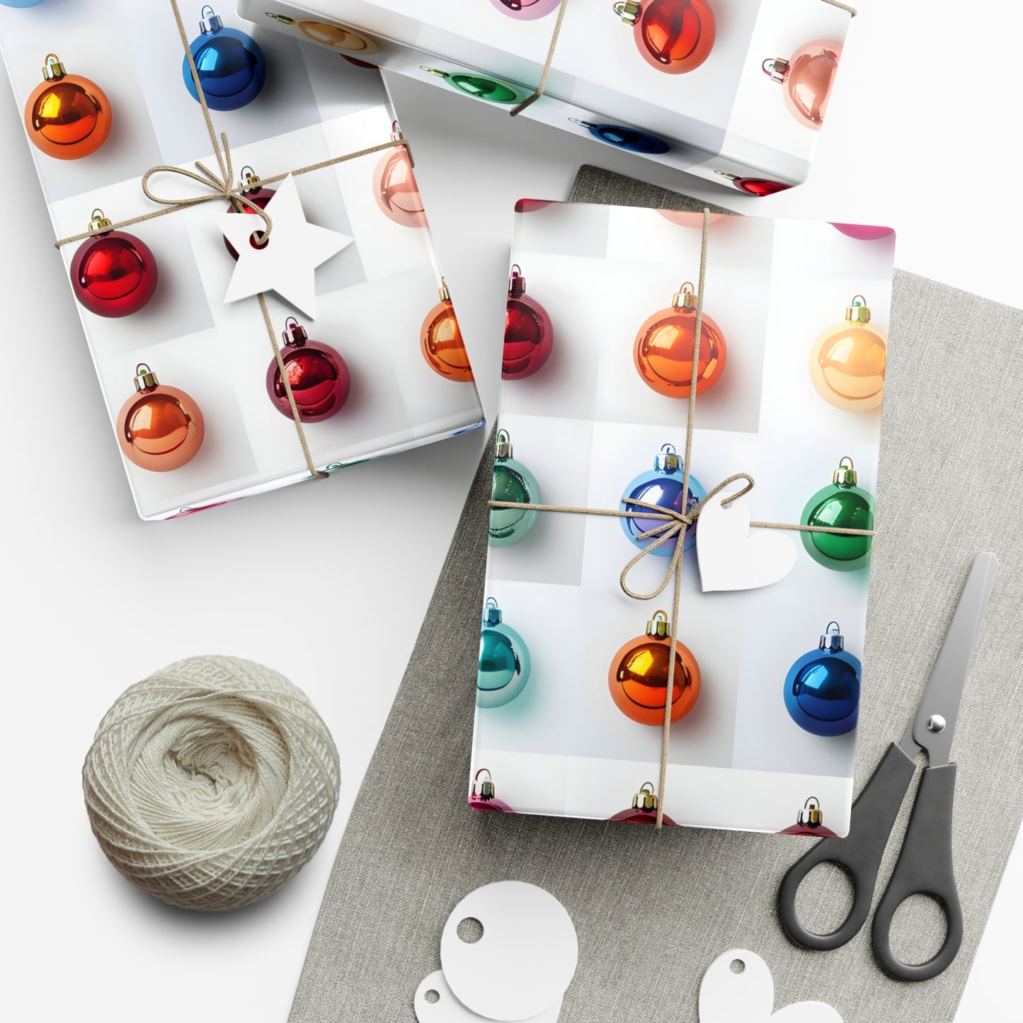 Wrapping Paper, Vibrant Christmas Ornaments On White Background - Gift Wrap Rolls, Eco-Friendly Gift Wrap, Holiday
