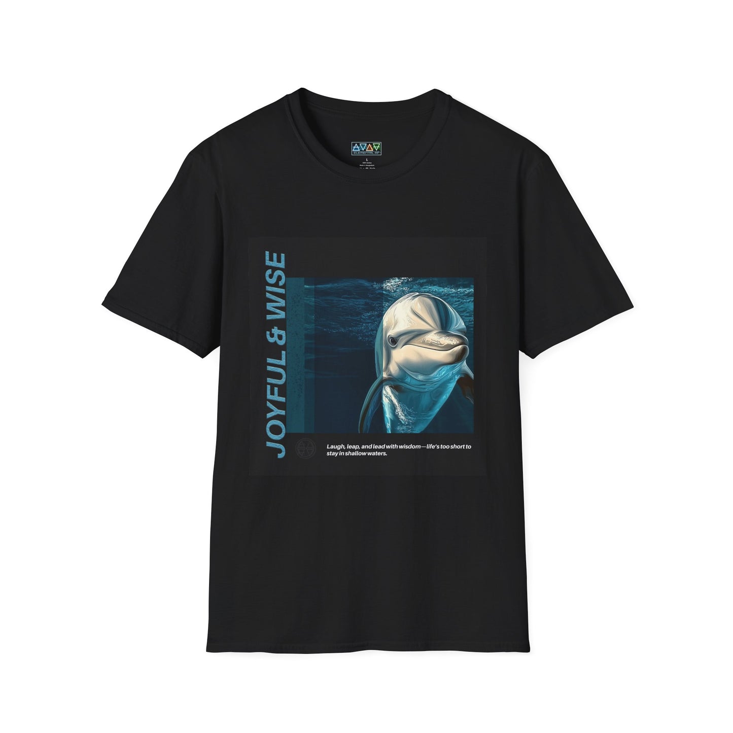Joyful & Wise Dolphin T-Shirt, Unisex Softstyle Tee for Marine Life Lovers, Ocean-Themed Gift, Casual Wear, Beach Day Shirt