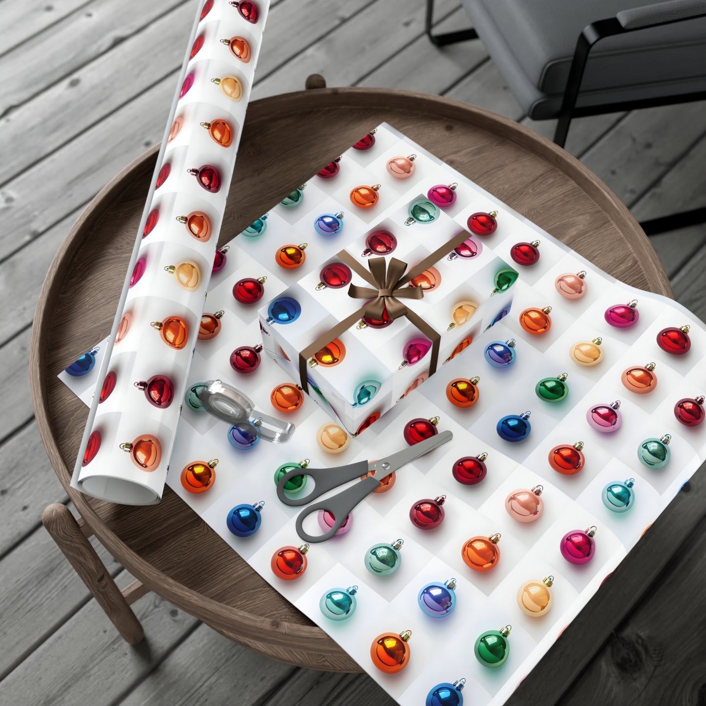 Wrapping Paper, Vibrant Christmas Ornaments On White Background - Gift Wrap Rolls, Eco-Friendly Gift Wrap, Holiday