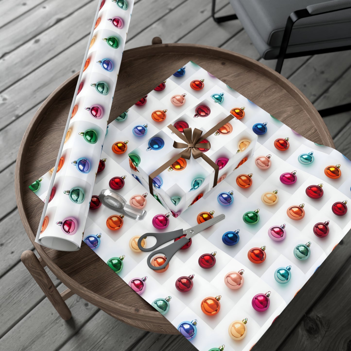 Wrapping Paper, Vibrant Christmas Ornaments On White Background - Gift Wrap Rolls, Eco-Friendly Gift Wrap, Holiday