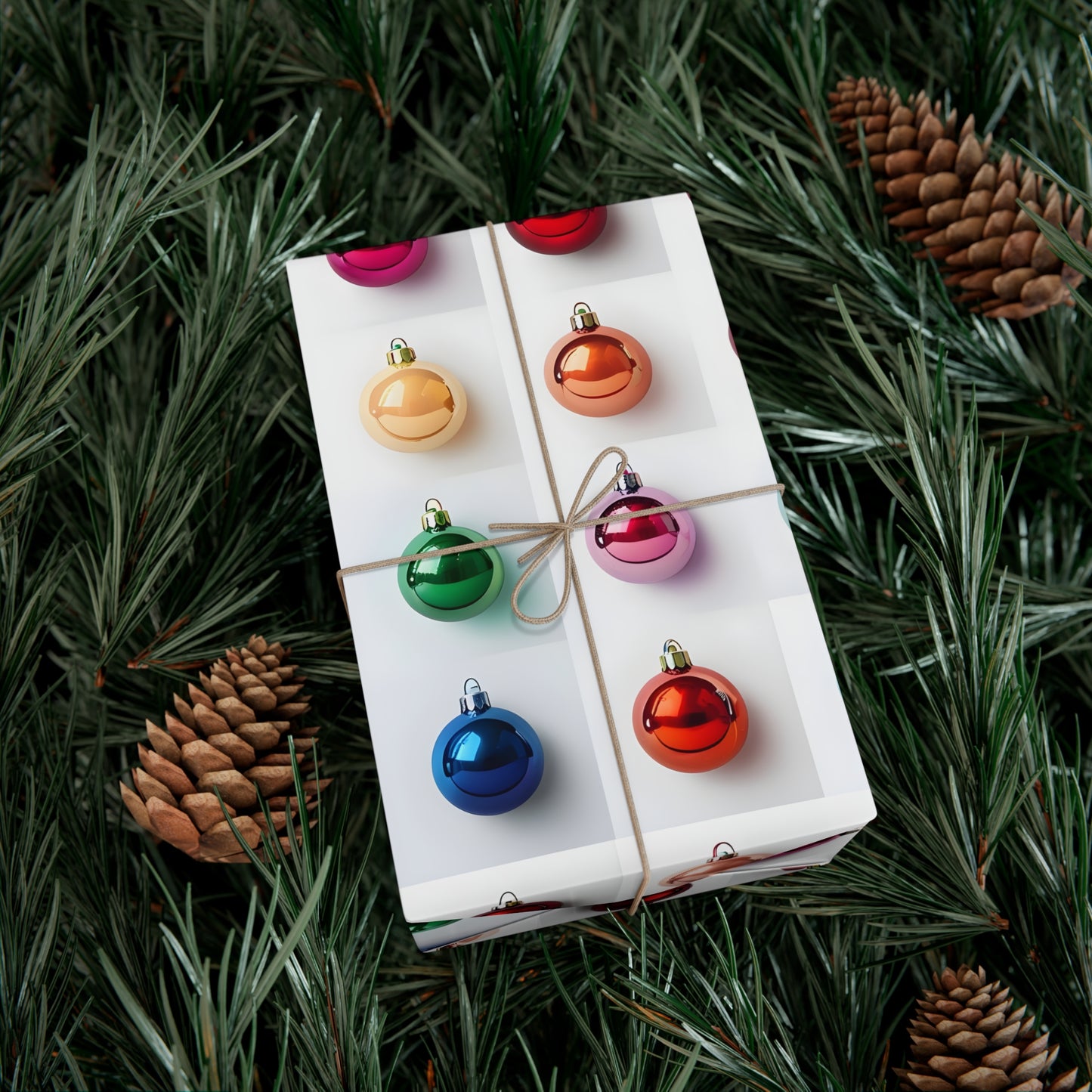 Wrapping Paper, Vibrant Christmas Ornaments On White Background - Gift Wrap Rolls, Eco-Friendly Gift Wrap, Holiday