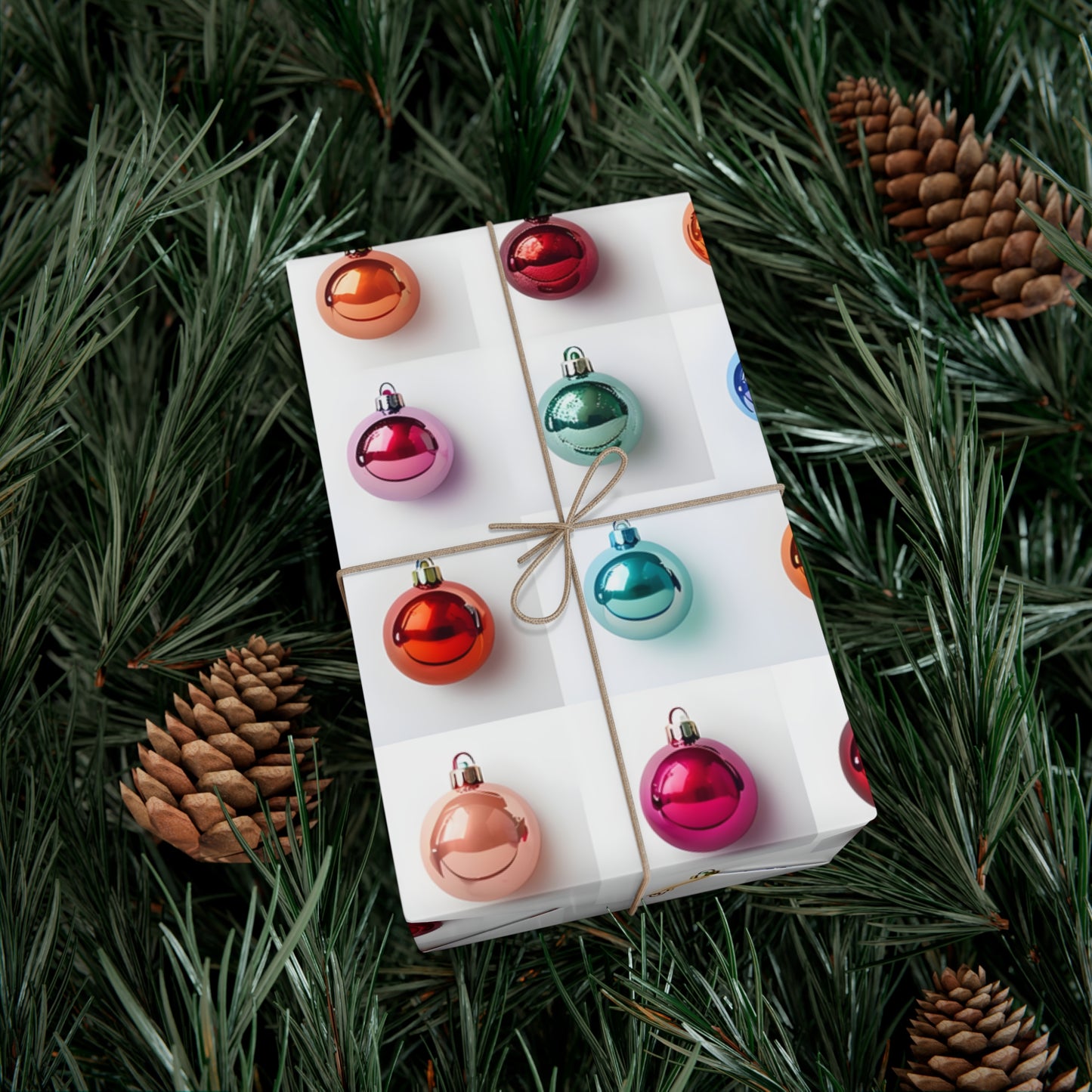 Wrapping Paper, Vibrant Christmas Ornaments On White Background - Gift Wrap Rolls, Eco-Friendly Gift Wrap, Holiday