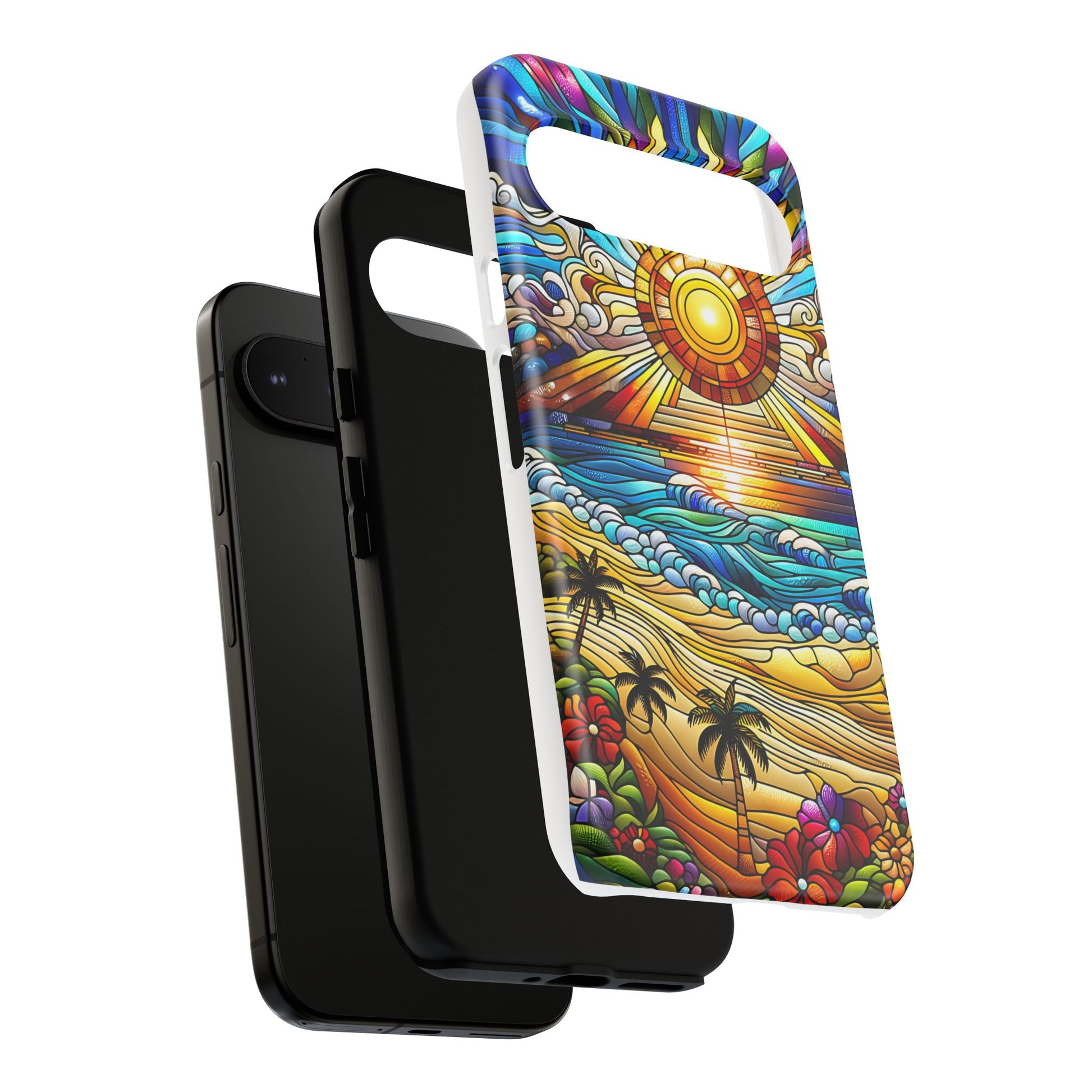 Stained Glass Tough Cases, Protective Phone Case, Nature Inspired Smartphone Cover, Beach Day Summer Accessories, Ocean Lover Gift