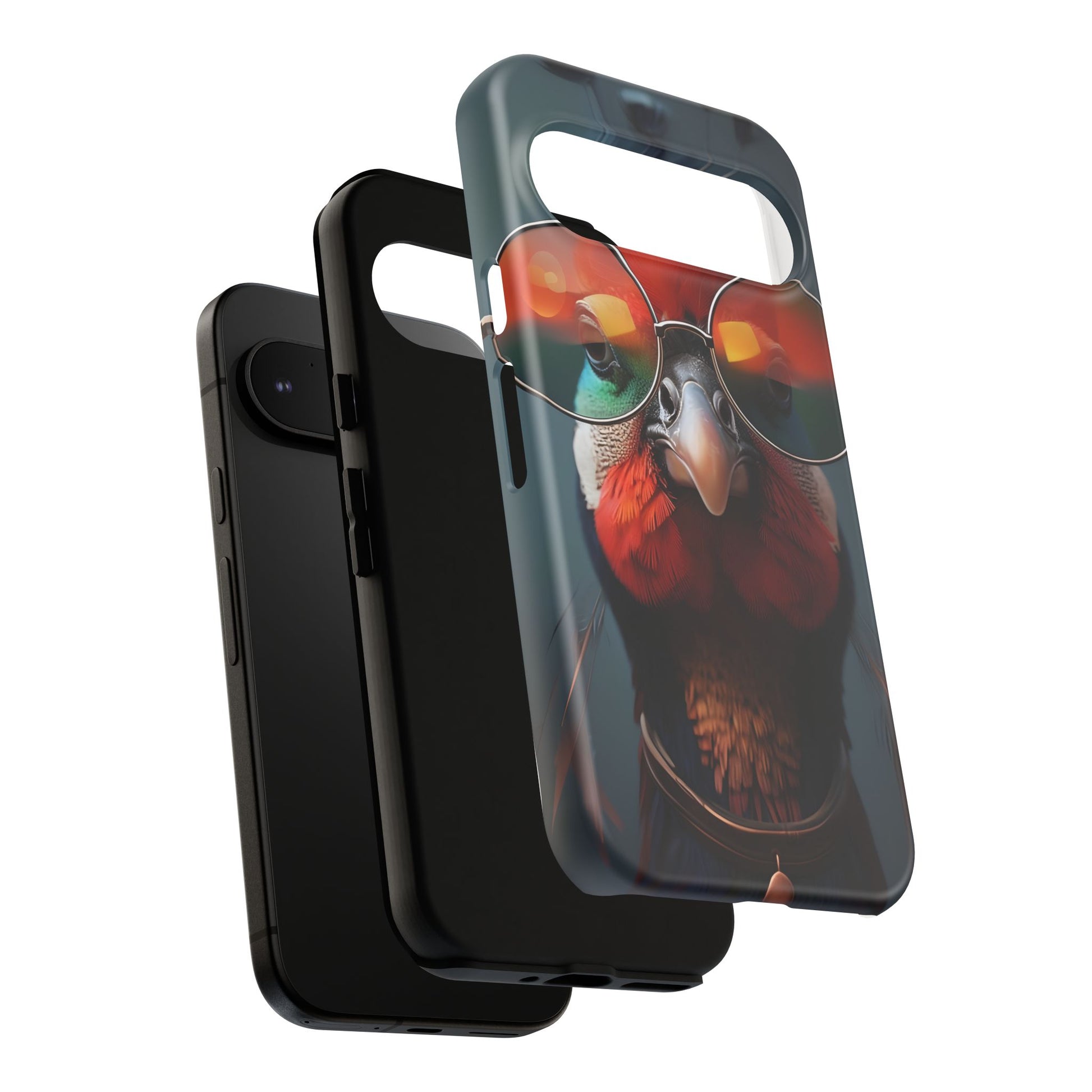 Phone Cases, Bright Exotic Bird in Cool Sunglasses, Protective Tough Cover, Tropical Animal Print, Unique Gift for Bird Lovers, Accessories