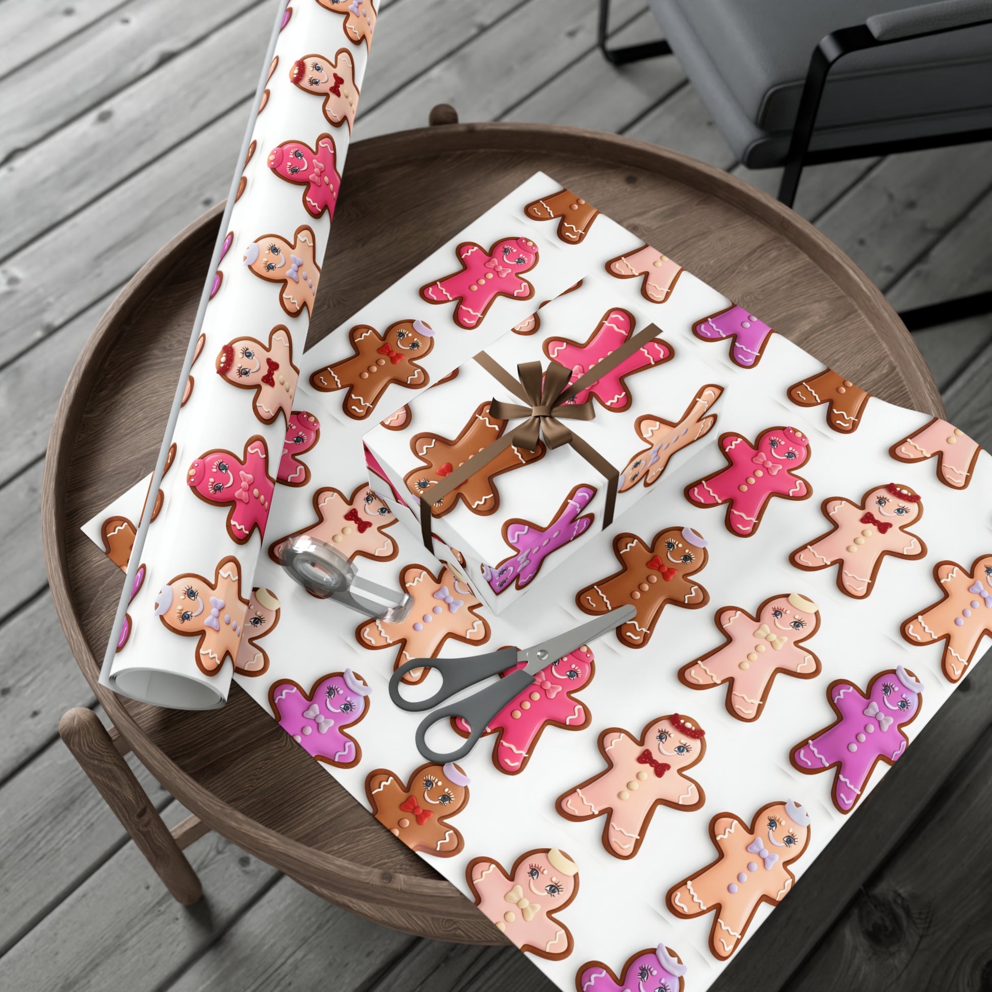 Wrapping Paper, Bougie Gingerbread Women On White Background - Gift Wrap Rolls, Eco-Friendly Gift Wrap, Holiday