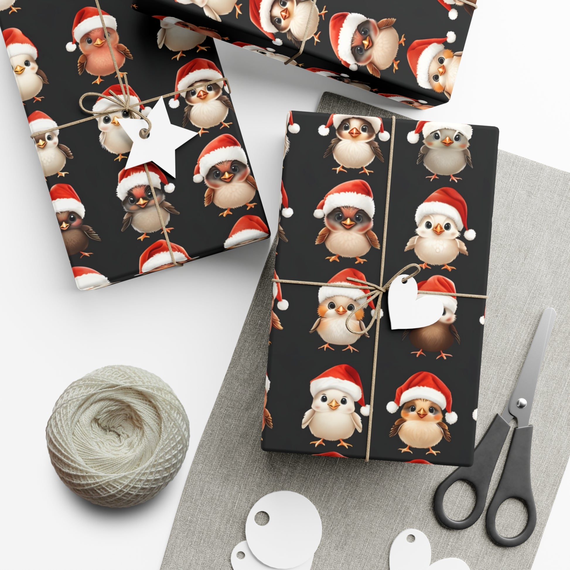 Gift Wrap Papers, Christmas Bird Gift Wrap, Holiday Wrapping Paper, Cute Santa Hat Birds, Festive Gift Wrap, Wrapping Sheets