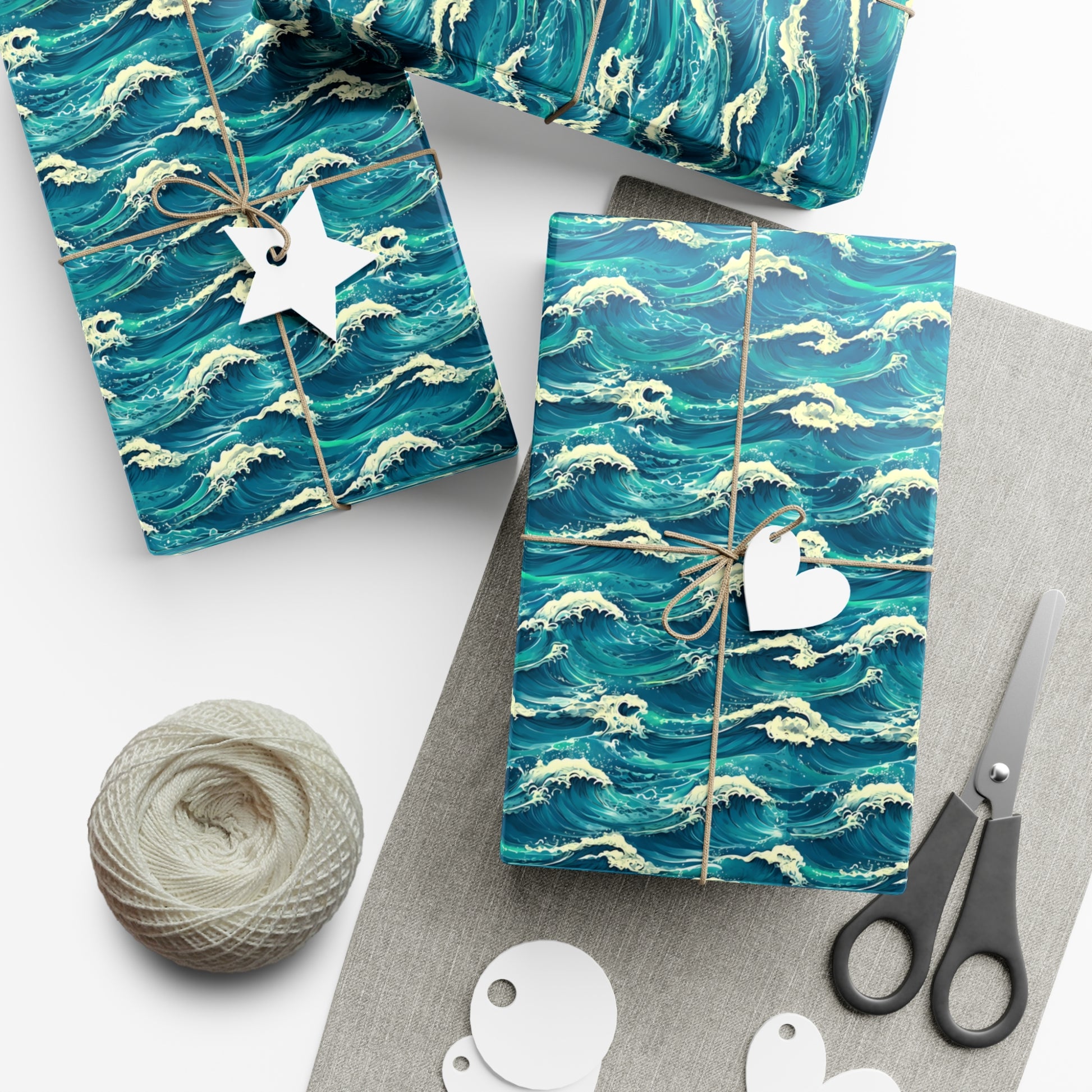 Wrapping Paper Set, Ocean Wave Design, Gift Wrap Roll, Sea Colors, Birthday Gift Packaging, Holiday Wrap, Craft Paper, Party Supplies