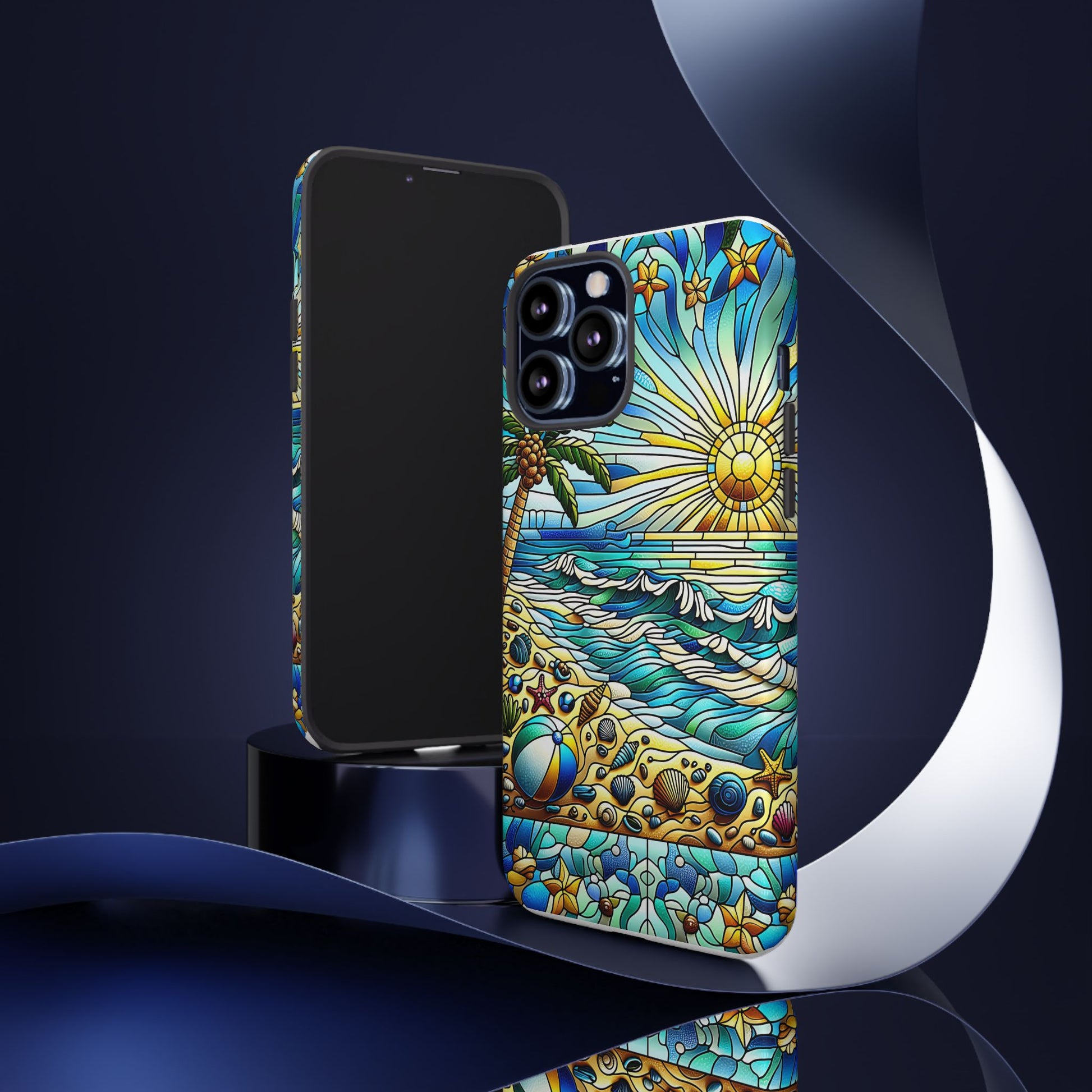 Stained Glass Tough Case, Protective Phone Case, Nature Inspired Smartphone Case, Summer Beach Play Day Phone Cover, Tough Phone Case for