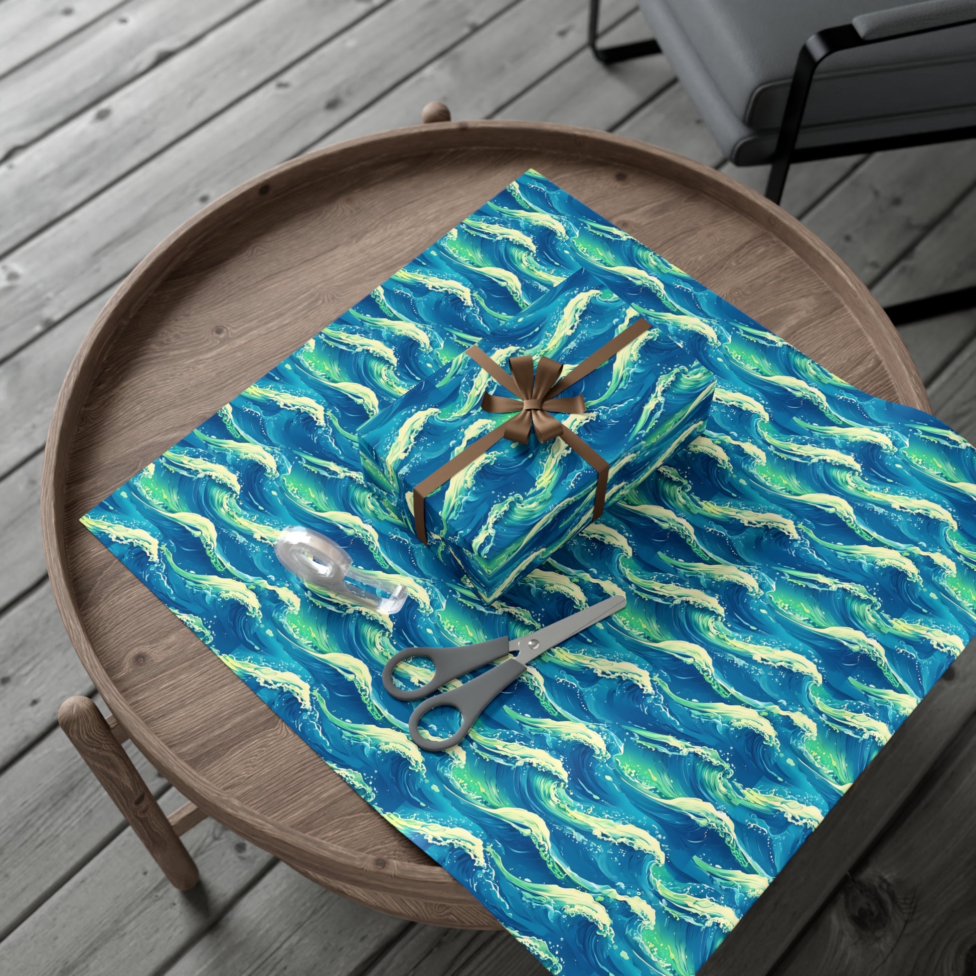 Wrapping Paper, Vibrant Seamless Ocean Waves Gift Wrap Roll, Nautical Gift Packaging, Beach Theme Gift Wrap, Coastal Holiday Wrapping