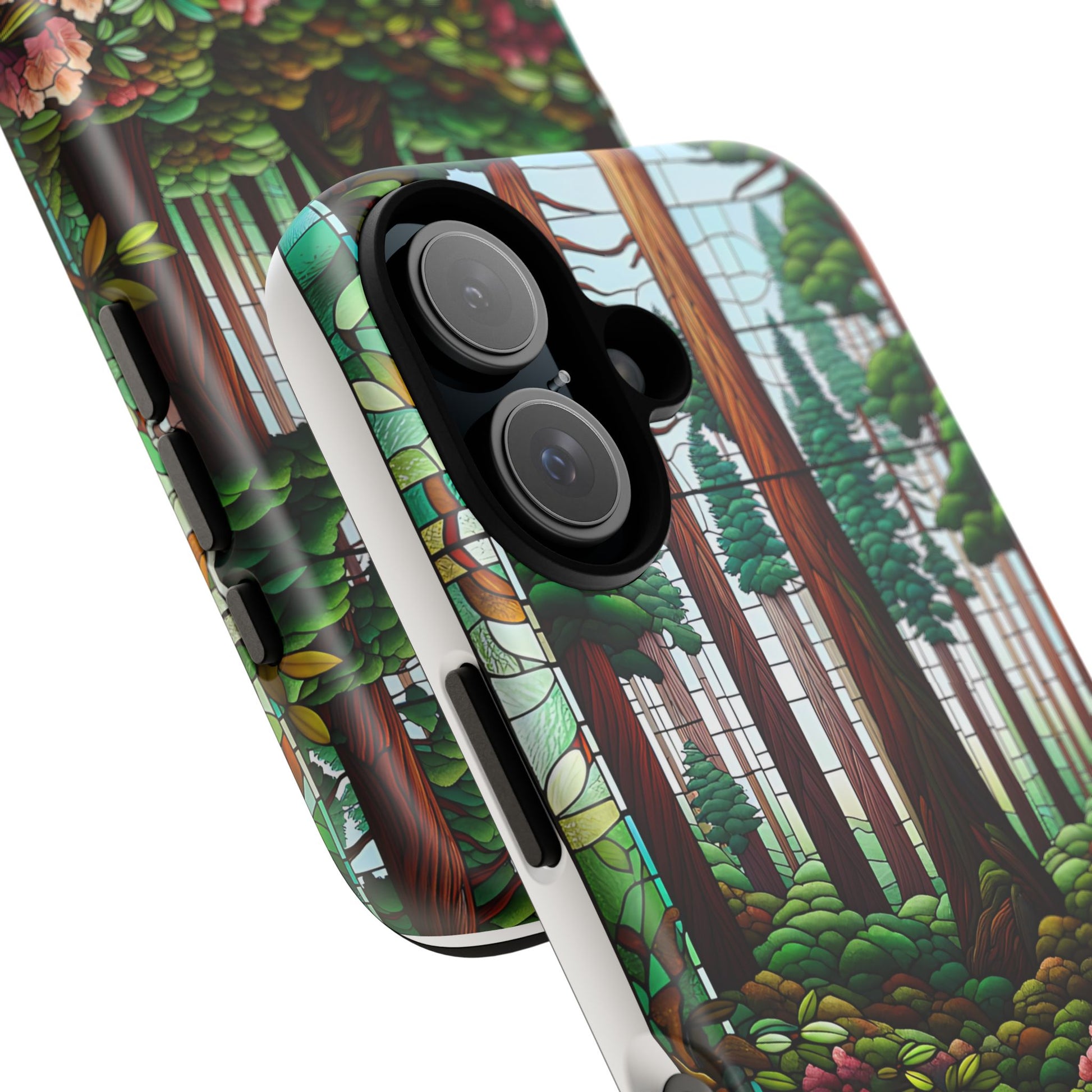 Nature Inspired Tough Cases - Redwood Trees & Rhododendrons Stained Glass iPhone Cover, Protective Phone Shell, Unique Samsung Galaxy Case,