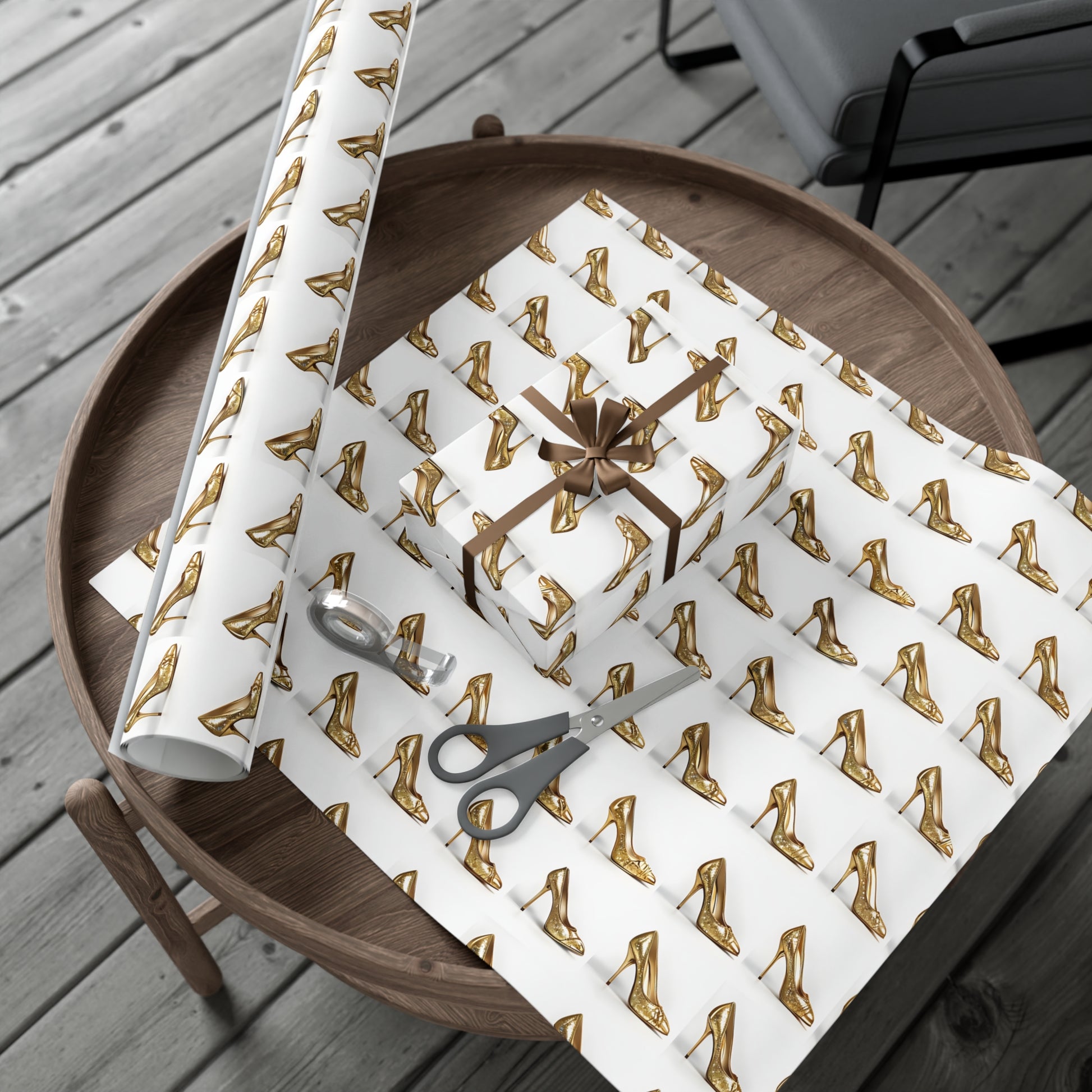 Wrapping Paper, Glimmering Gold High Heels On White Background - Gift Wrap Rolls, Eco-Friendly Gift Wrap, Holiday