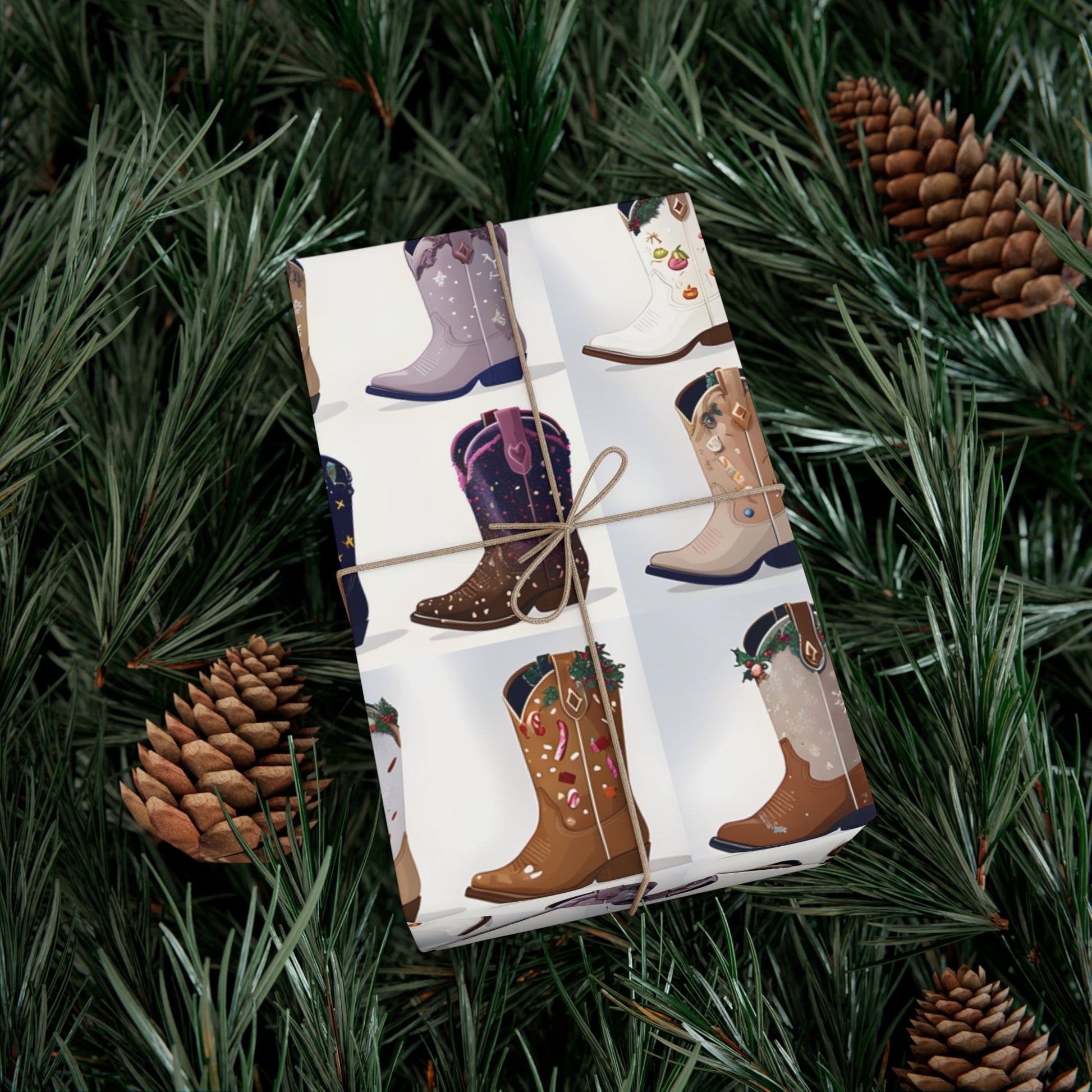 Wrapping Paper, Stylish Cowboy Boots Gift Wrap, Holiday Design Packaging, Christmas Gift Wrap, Cowboy Boot Wrapping Paper, Western Theme