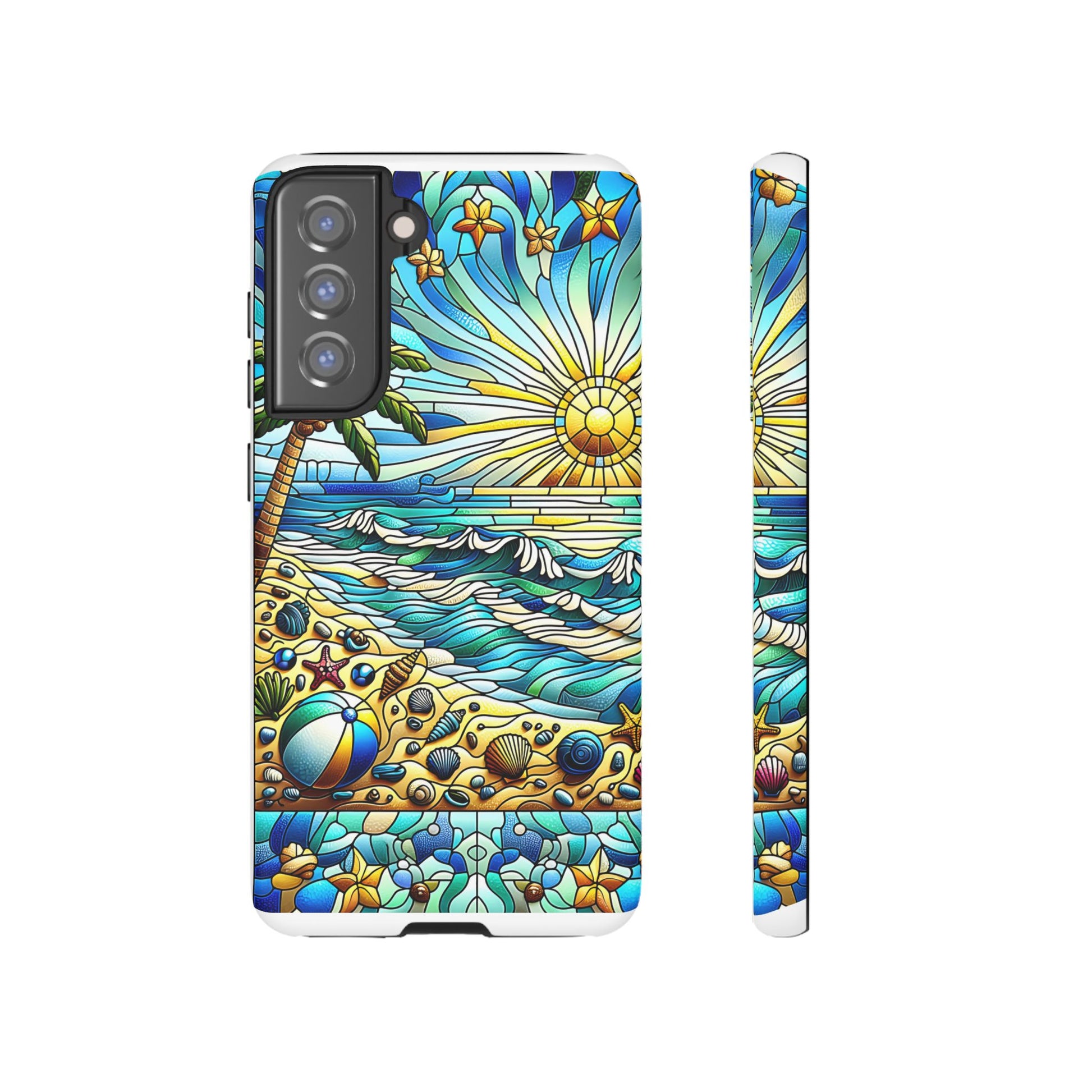 Stained Glass Tough Case, Protective Phone Case, Nature Inspired Smartphone Case, Summer Beach Play Day Phone Cover, Tough Phone Case for
