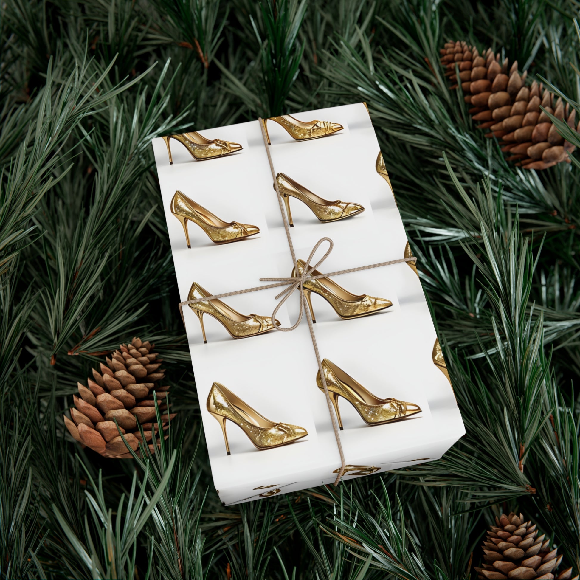 Wrapping Paper, Glimmering Gold High Heels On White Background - Gift Wrap Rolls, Eco-Friendly Gift Wrap, Holiday