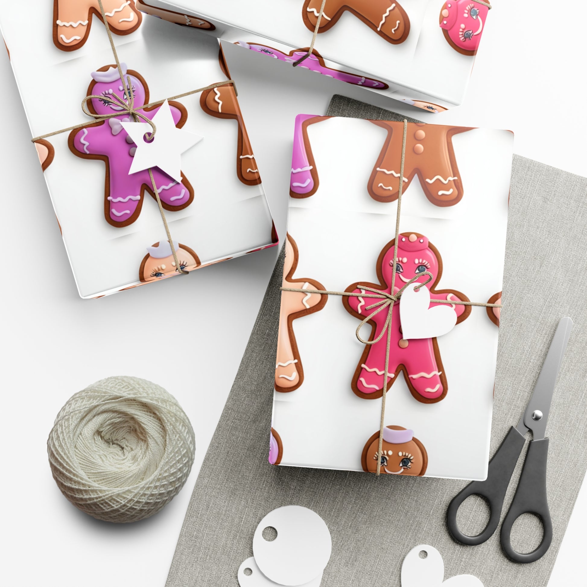Wrapping Paper, Bougie Gingerbread Women On White Background - Gift Wrap Rolls, Eco-Friendly Gift Wrap, Holiday