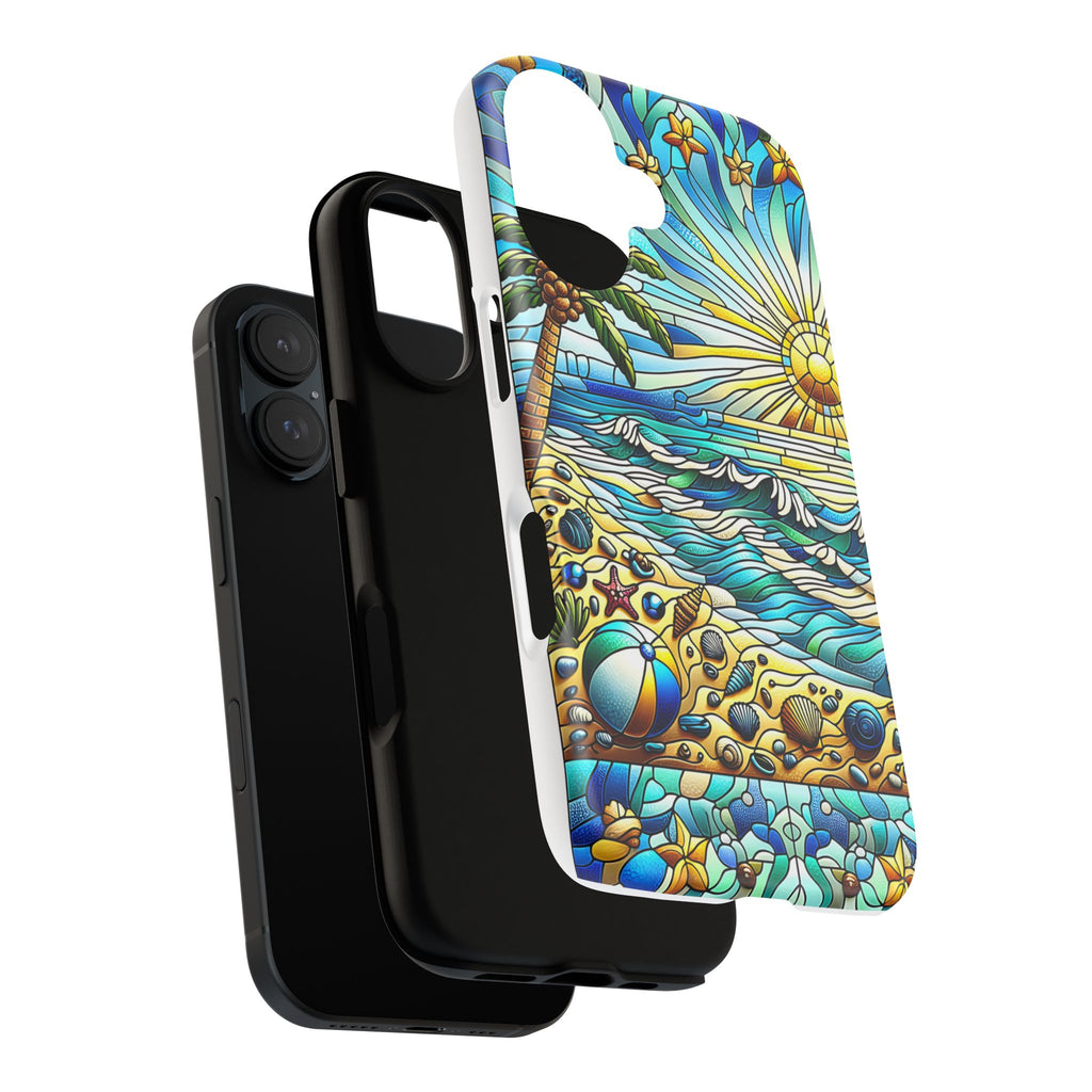 Stained Glass Tough Case, Protective Phone Case, Nature Inspired Smartphone Case, Summer Beach Play Day Phone Cover, Tough Phone Case for