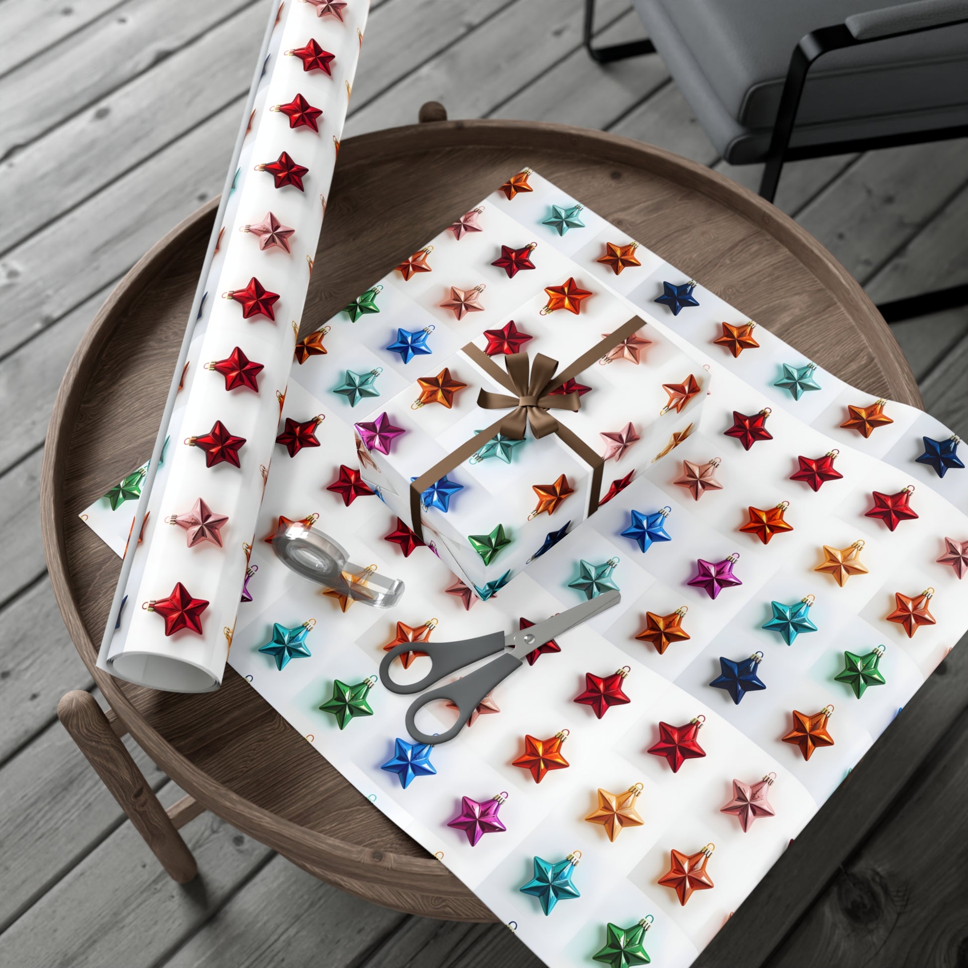 Wrapping Paper, Vibrant Star Christmas Ornaments On White Background - Gift Wrap Rolls, Eco-Friendly Gift Wrap, Holiday