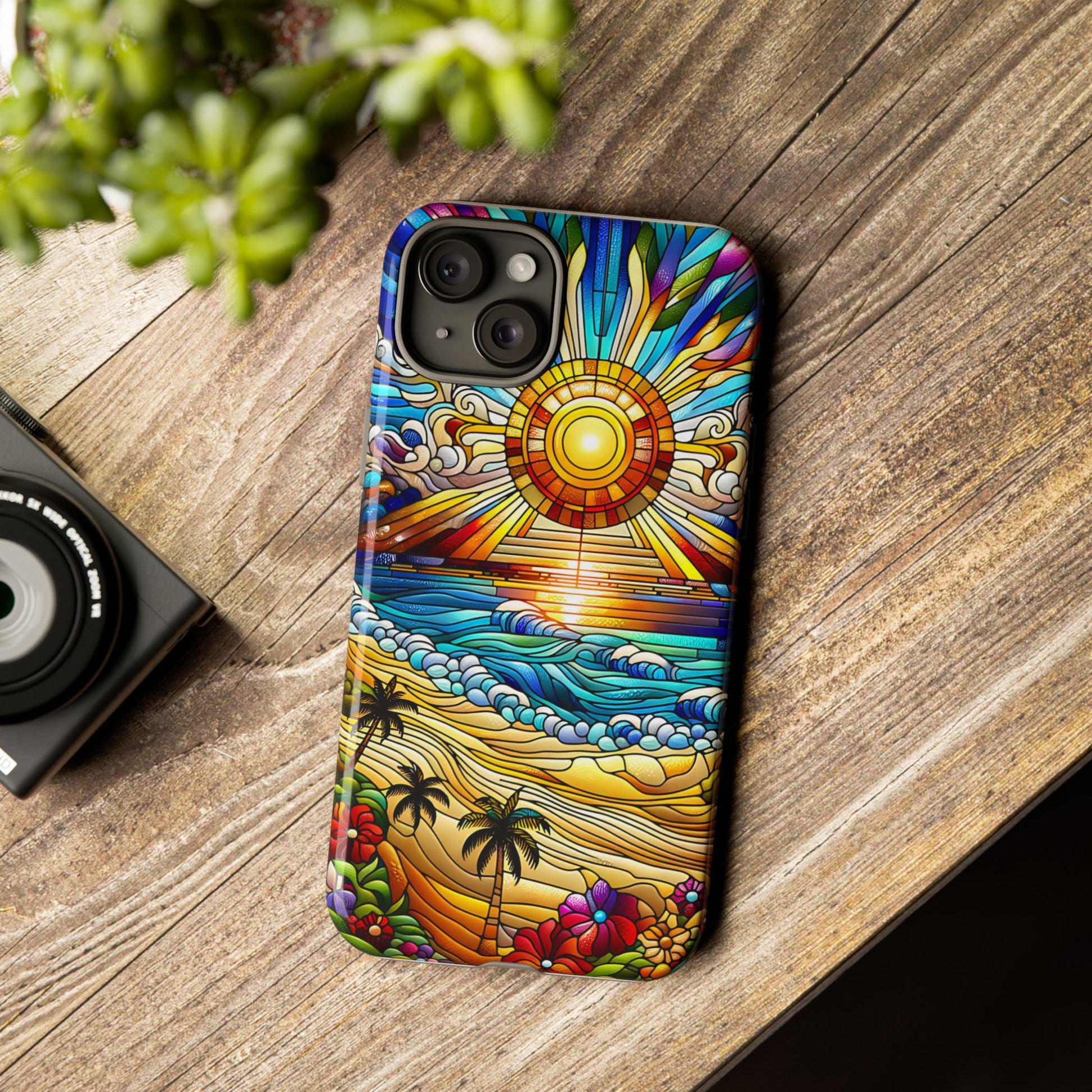 Stained Glass Tough Cases, Protective Phone Case, Nature Inspired Smartphone Cover, Beach Day Summer Accessories, Ocean Lover Gift