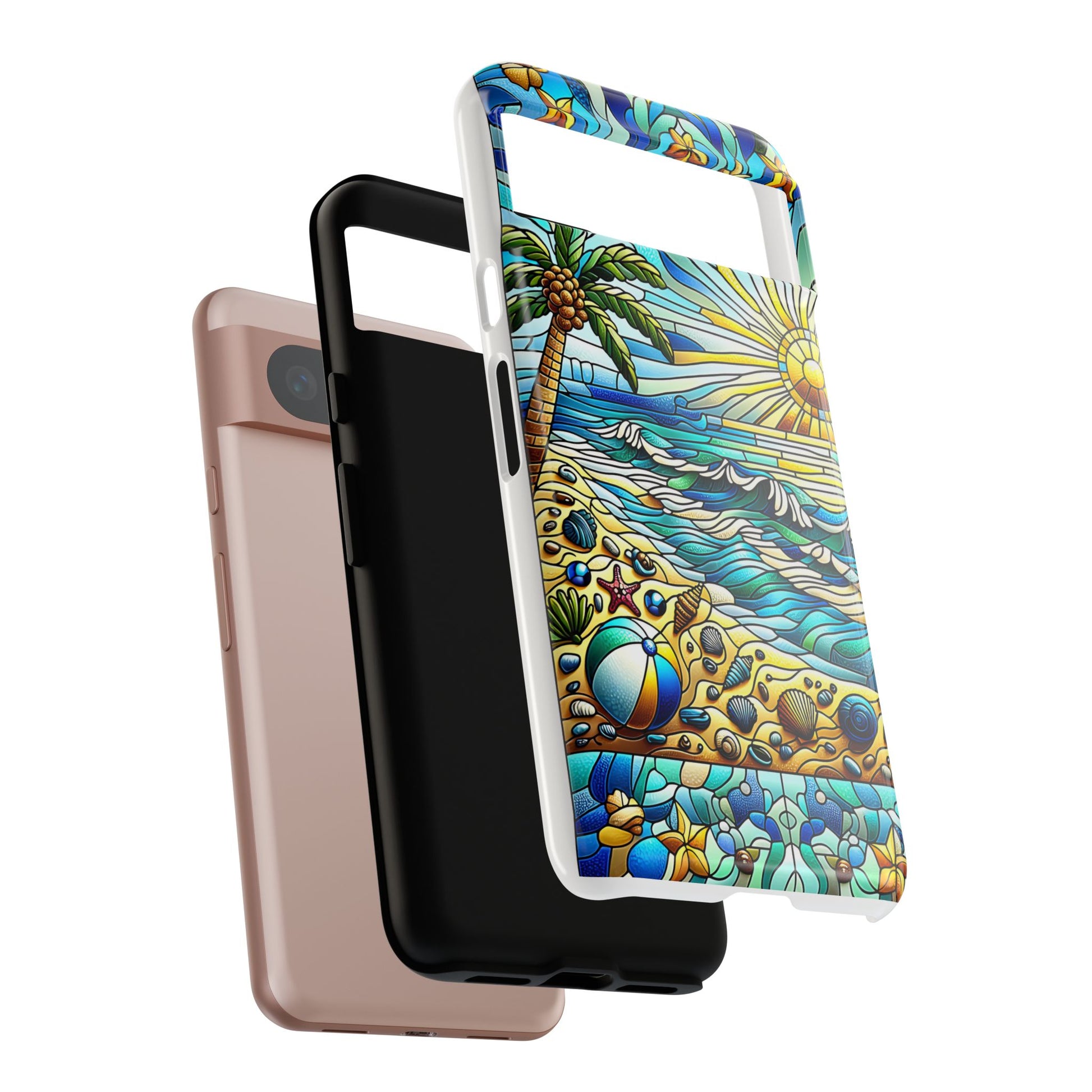 Stained Glass Tough Case, Protective Phone Case, Nature Inspired Smartphone Case, Summer Beach Play Day Phone Cover, Tough Phone Case for