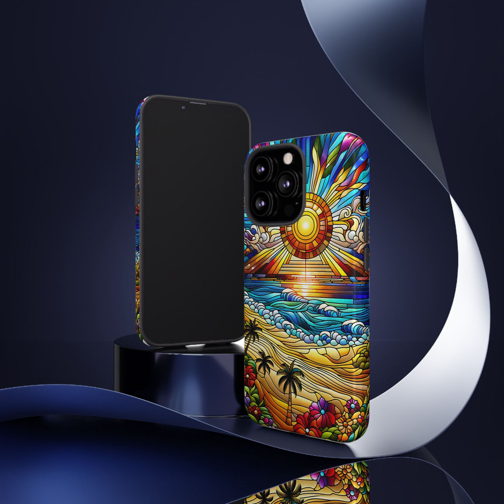 Stained Glass Tough Cases, Protective Phone Case, Nature Inspired Smartphone Cover, Beach Day Summer Accessories, Ocean Lover Gift