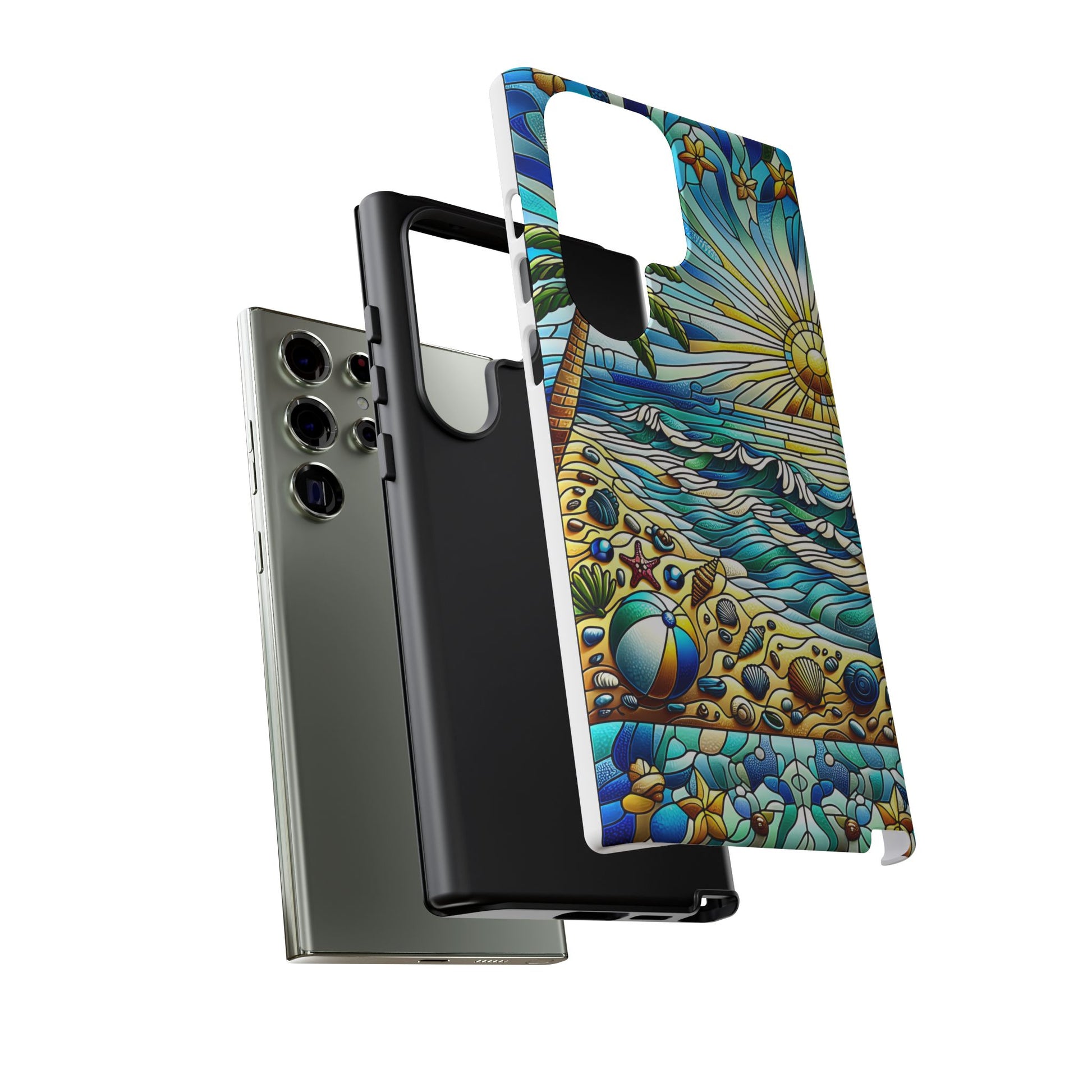 Stained Glass Tough Case, Protective Phone Case, Nature Inspired Smartphone Case, Summer Beach Play Day Phone Cover, Tough Phone Case for
