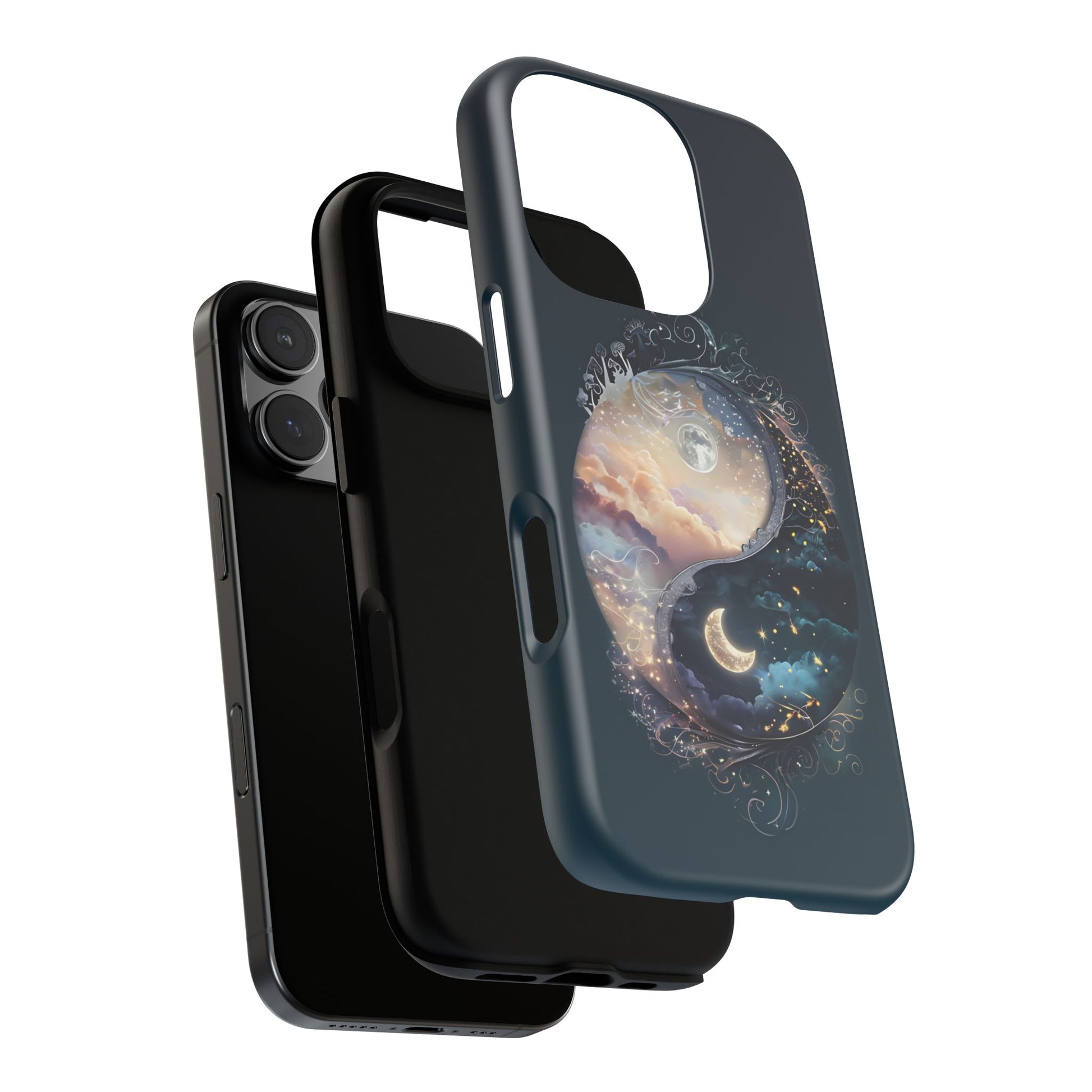 Phone Case, Yin-Yang Symbol Design, Whimsical Day Night Fantasy Print, Protective Cover, Tough Skin, Phone Accessories, Phone Protection