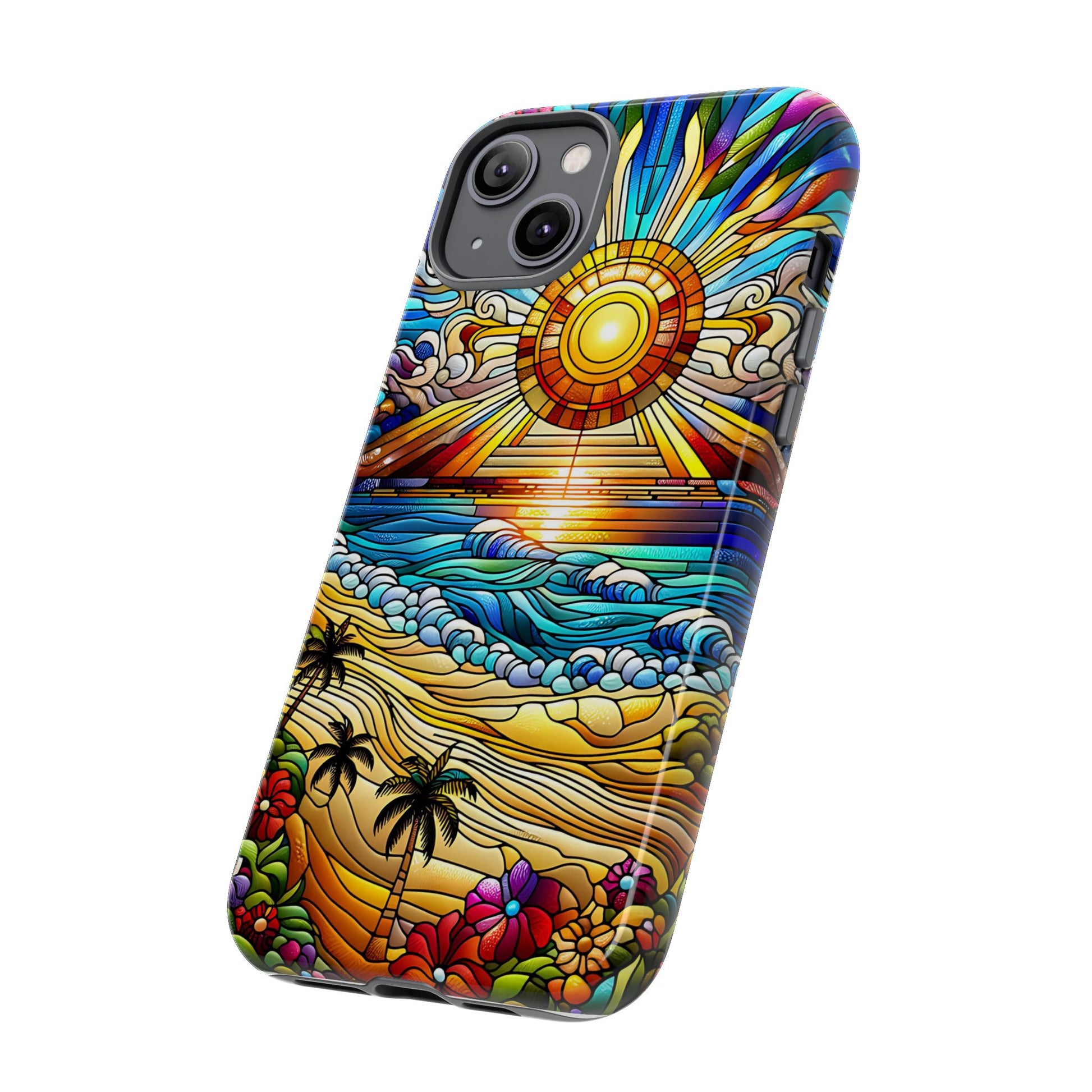 Stained Glass Tough Cases, Protective Phone Case, Nature Inspired Smartphone Cover, Beach Day Summer Accessories, Ocean Lover Gift