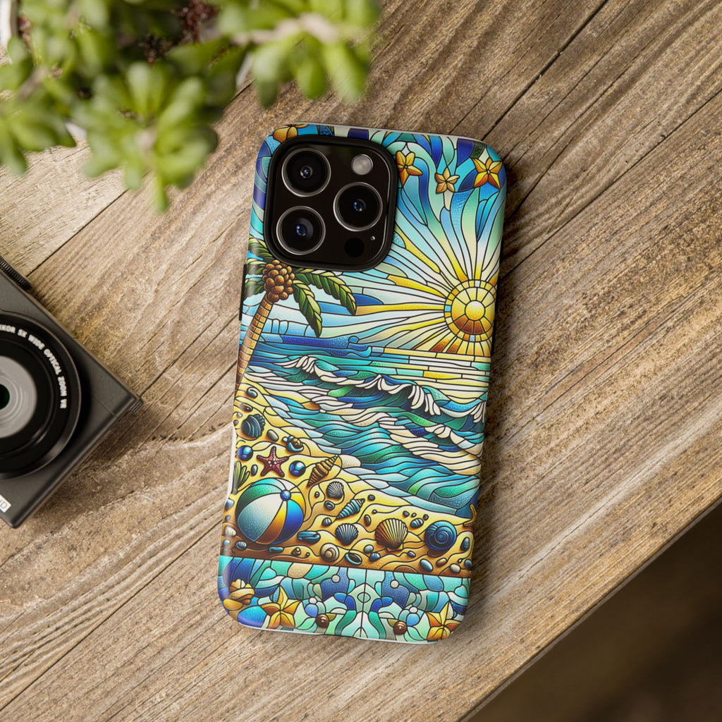 Stained Glass Tough Case, Protective Phone Case, Nature Inspired Smartphone Case, Summer Beach Play Day Phone Cover, Tough Phone Case for