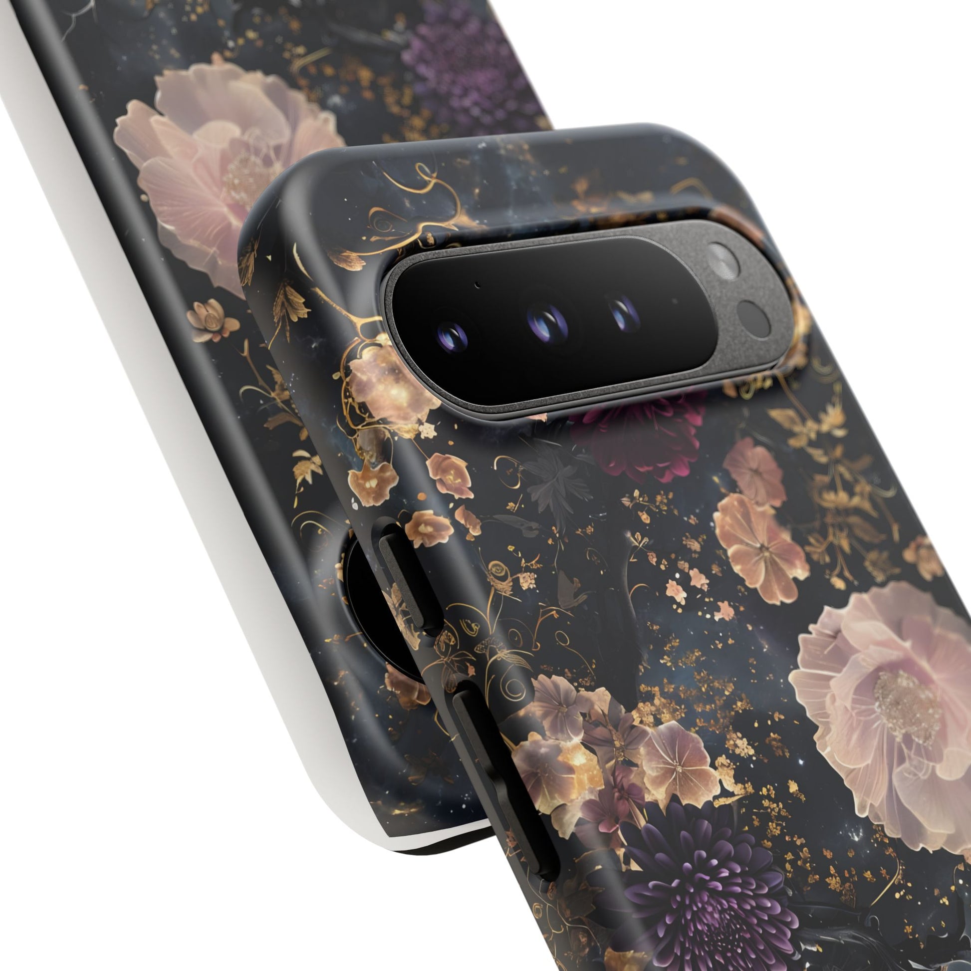 Phone Case, Whimsical Floral Pattern Against Cosmic Nebulous Background. Galaxy, Space, Tough Protective Cover, Unique Gift, Trendy