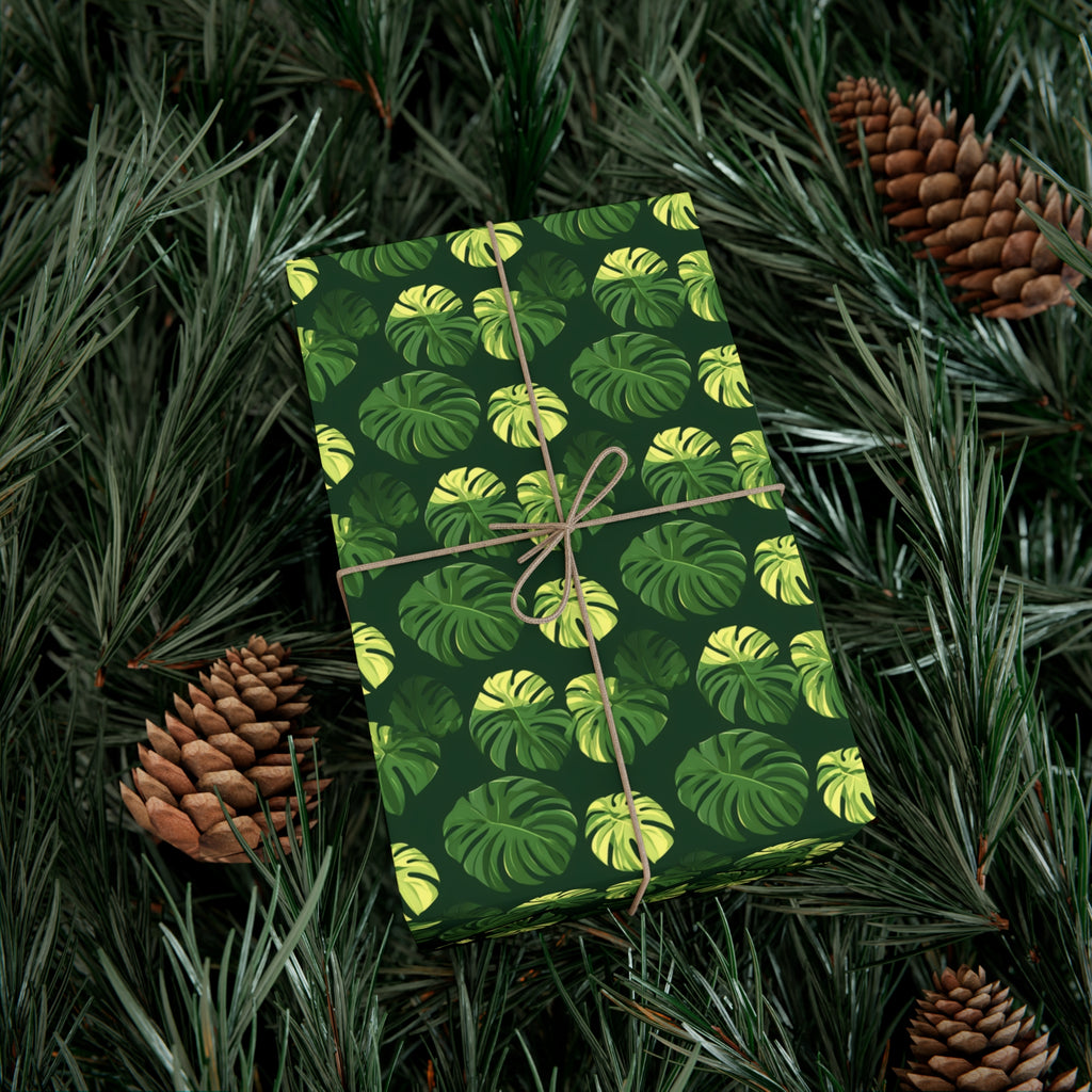 Tropical Botanical Pattern Featuring Stylized Monstera Leaves Wrapping Paper