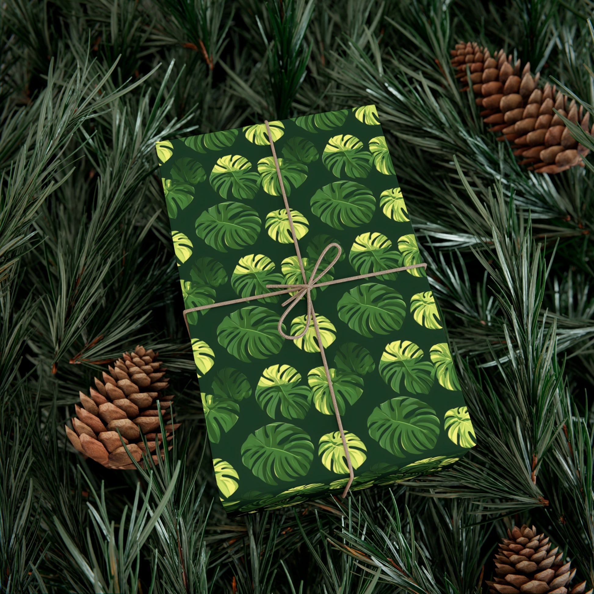 Tropical Botanical Pattern Featuring Stylized Monstera Leaves Wrapping Paper