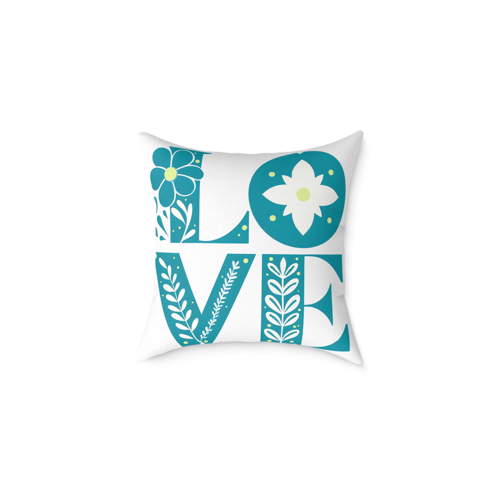 Pillow, Bold 3D Love Typography Surrounded By Nature, Square Poly Canvas Pillow, Home Decor, Gift for Her, Modern Cushion Cover, Love Quote