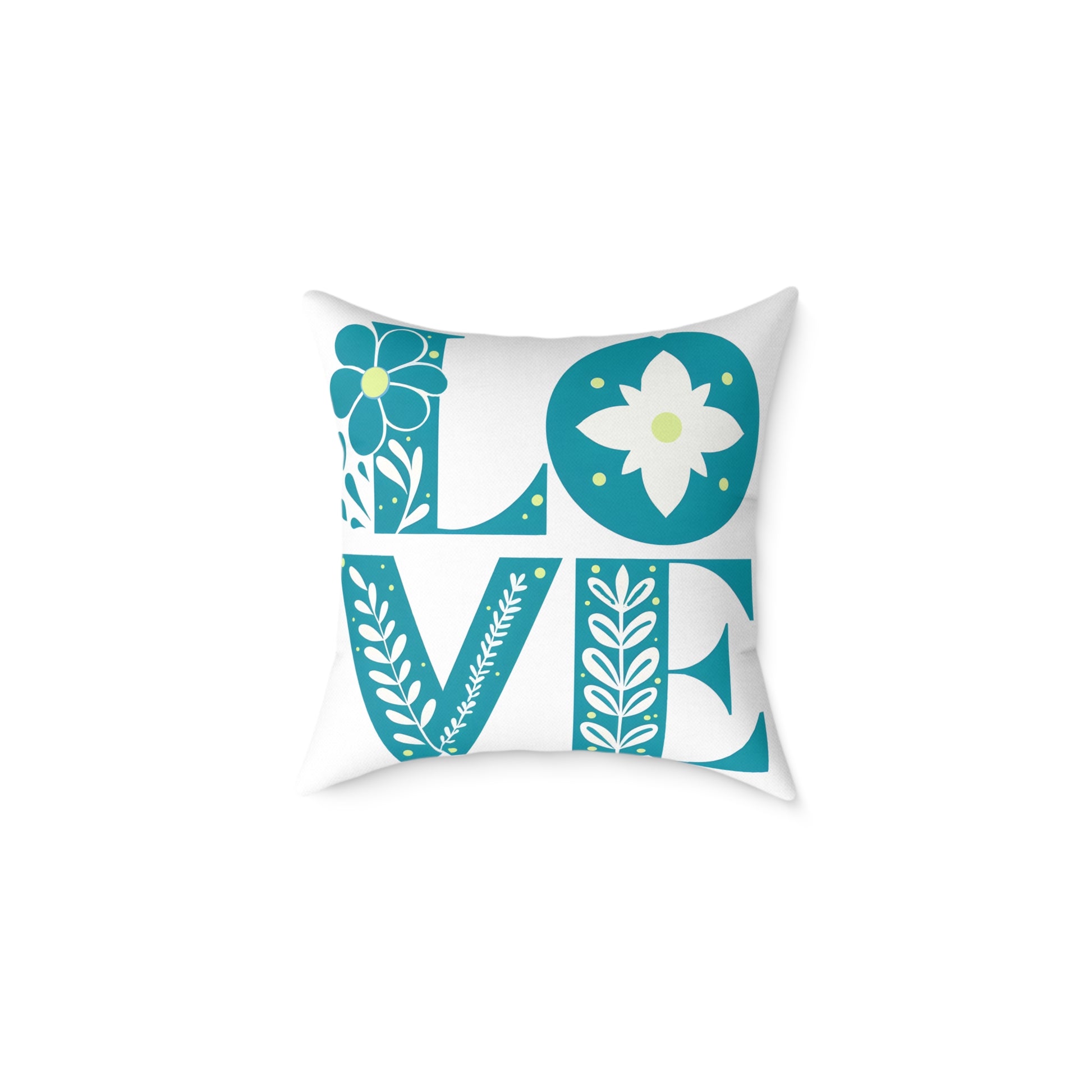 Pillow, Bold 3D Love Typography Surrounded By Nature, Square Poly Canvas Pillow, Home Decor, Gift for Her, Modern Cushion Cover, Love Quote