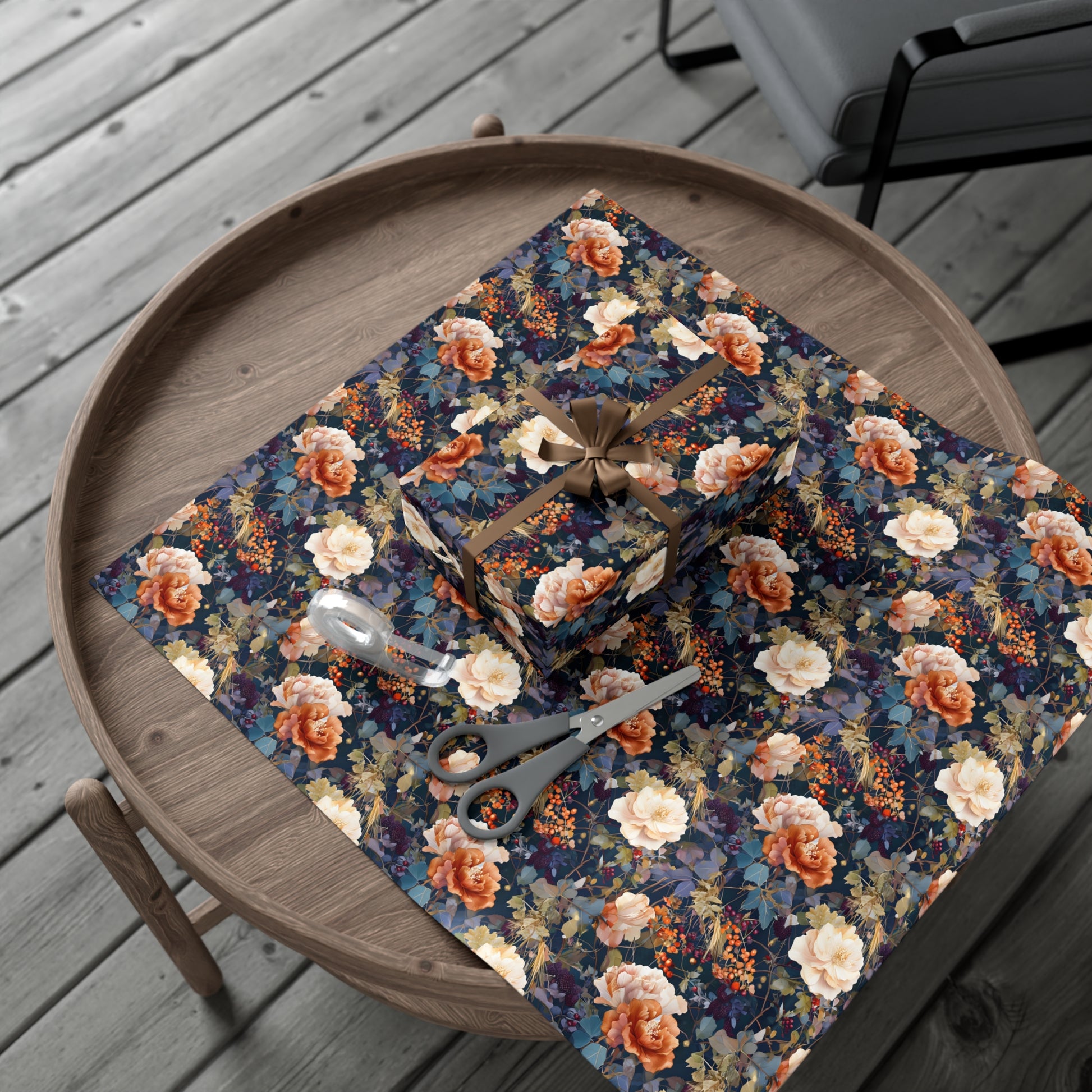 Gift Wrap Papers, Autumn Floral Gift Wrap, Art Nouveau Wrapping Paper, Intricate Fall Flower Pattern, Thanksgiving Gift Wrap, Holiday