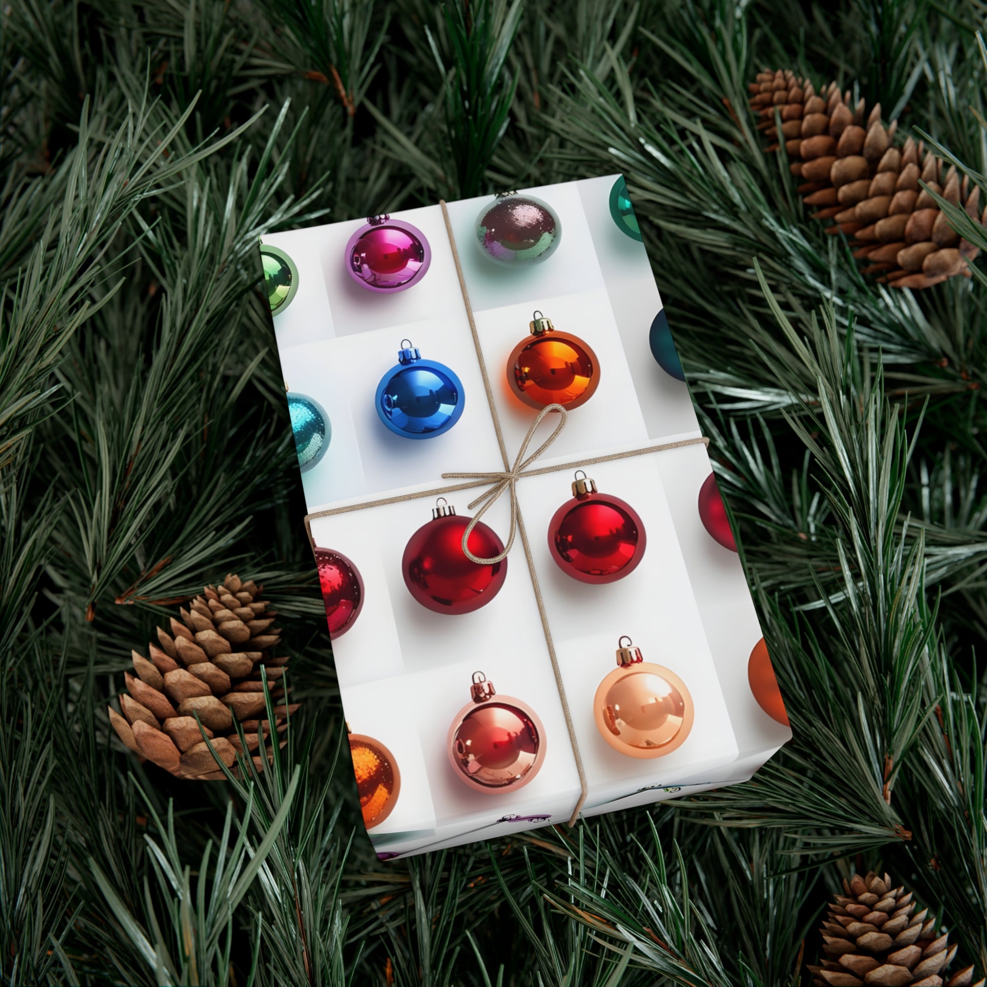Wrapping Paper, Vibrant Christmas Ornaments On White Background - Gift Wrap Rolls, Eco-Friendly Gift Wrap, Holiday