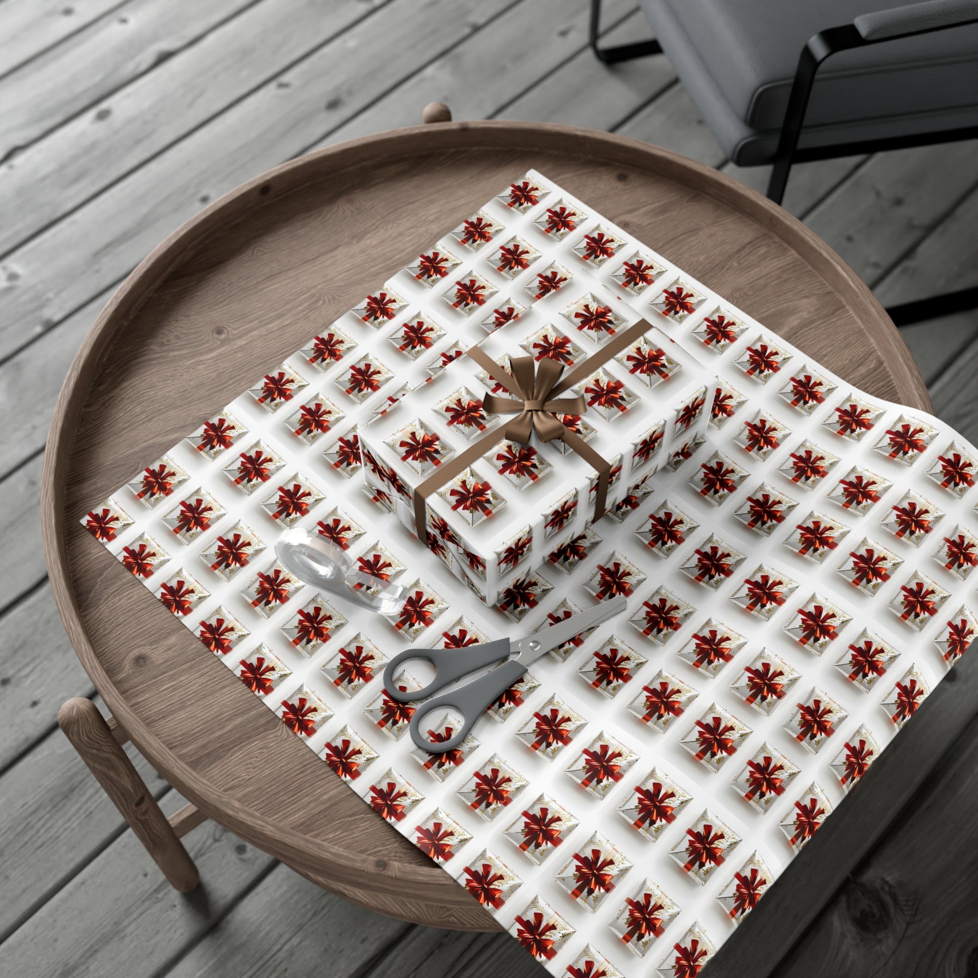 Wrapping Paper, Elegantly Wrapped Gifts On White Background with Red Bows - Gift Wrap Rolls, Eco-Friendly Gift Wrap, Holiday Season Wrapping