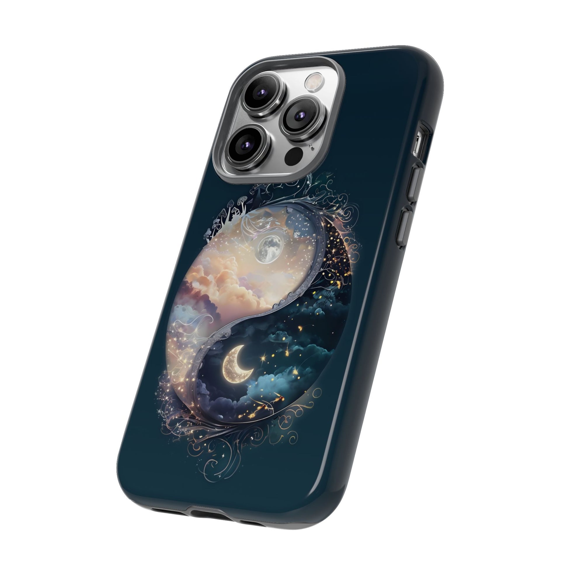 Phone Case, Yin-Yang Symbol Design, Whimsical Day Night Fantasy Print, Protective Cover, Tough Skin, Phone Accessories, Phone Protection