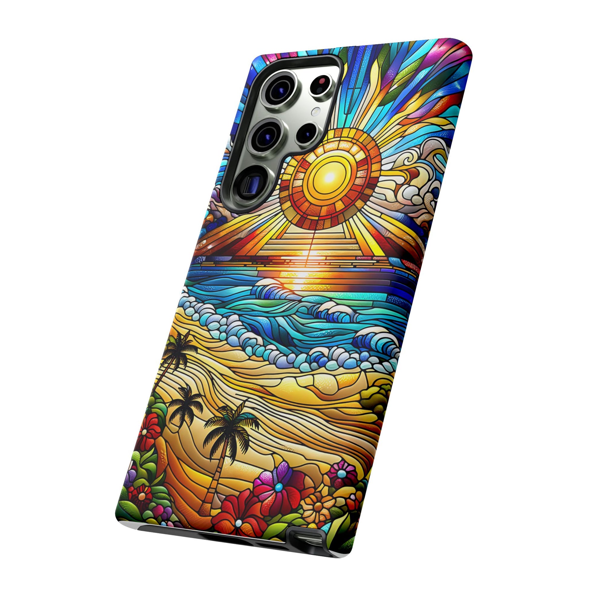 Stained Glass Tough Cases, Protective Phone Case, Nature Inspired Smartphone Cover, Beach Day Summer Accessories, Ocean Lover Gift