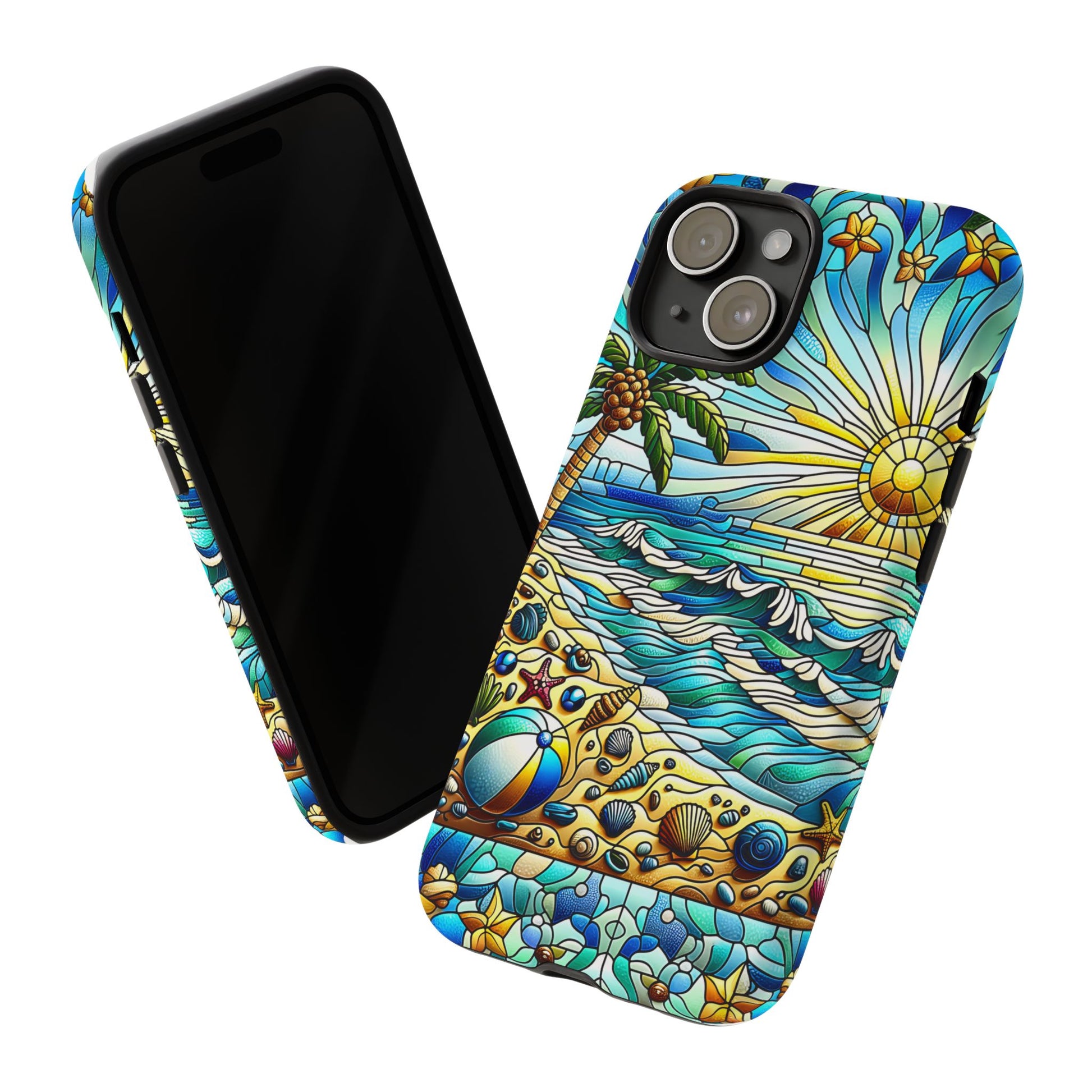 Stained Glass Tough Case, Protective Phone Case, Nature Inspired Smartphone Case, Summer Beach Play Day Phone Cover, Tough Phone Case for
