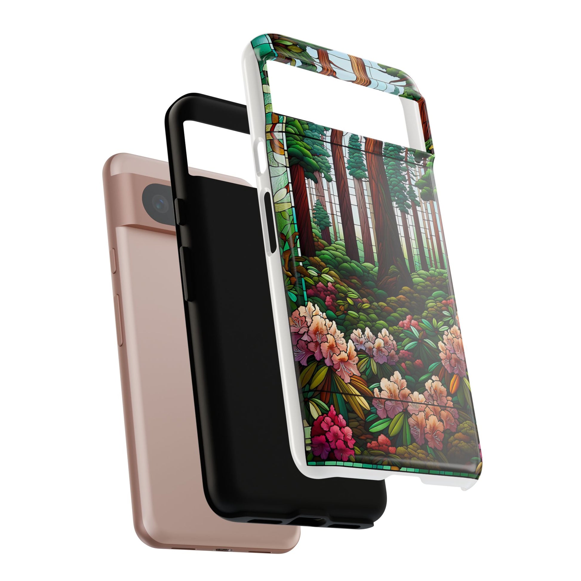 Nature Inspired Tough Cases - Redwood Trees & Rhododendrons Stained Glass iPhone Cover, Protective Phone Shell, Unique Samsung Galaxy Case,