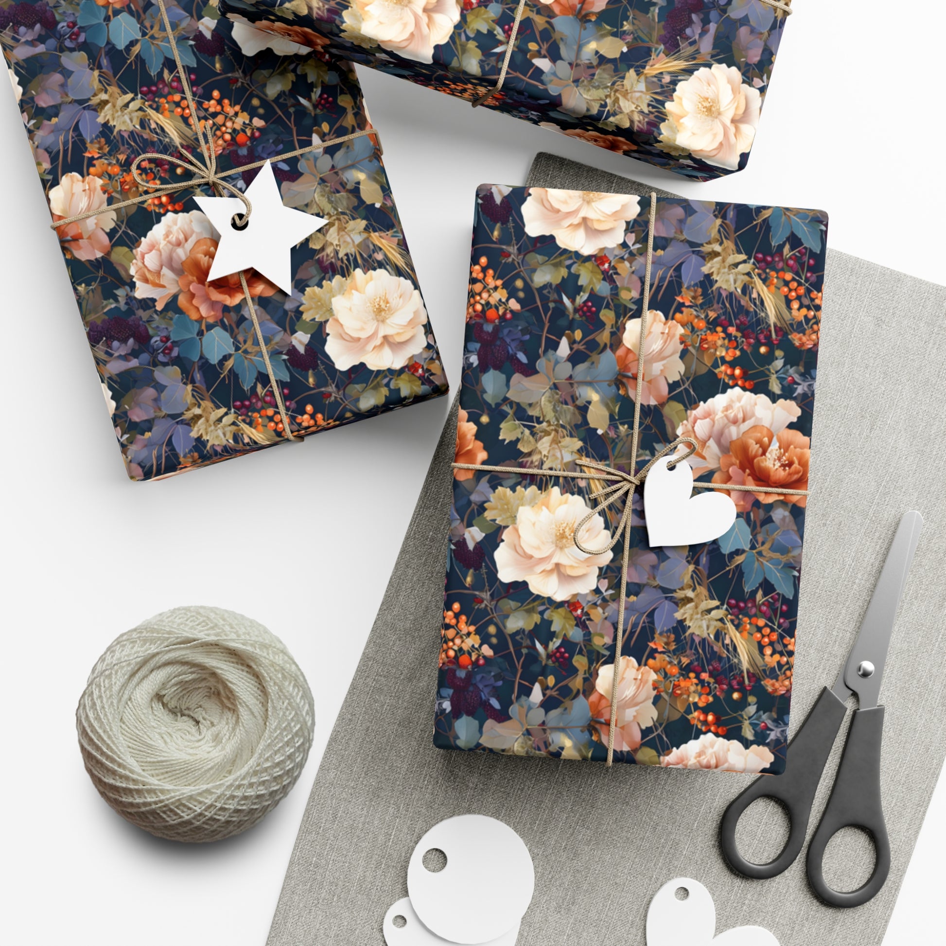 Gift Wrap Papers, Autumn Floral Gift Wrap, Art Nouveau Wrapping Paper, Intricate Fall Flower Pattern, Thanksgiving Gift Wrap, Holiday